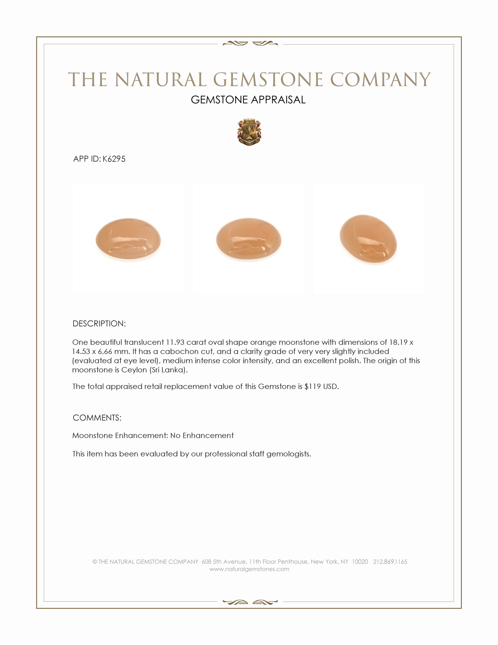 11.93 Ct. Cabochon Moonstone from Ceylon (Sri Lanka)