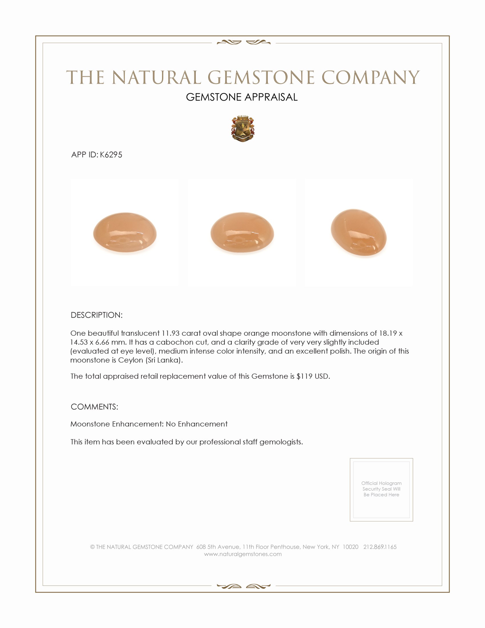 11.93 Ct. Cabochon Moonstone from Ceylon (Sri Lanka)