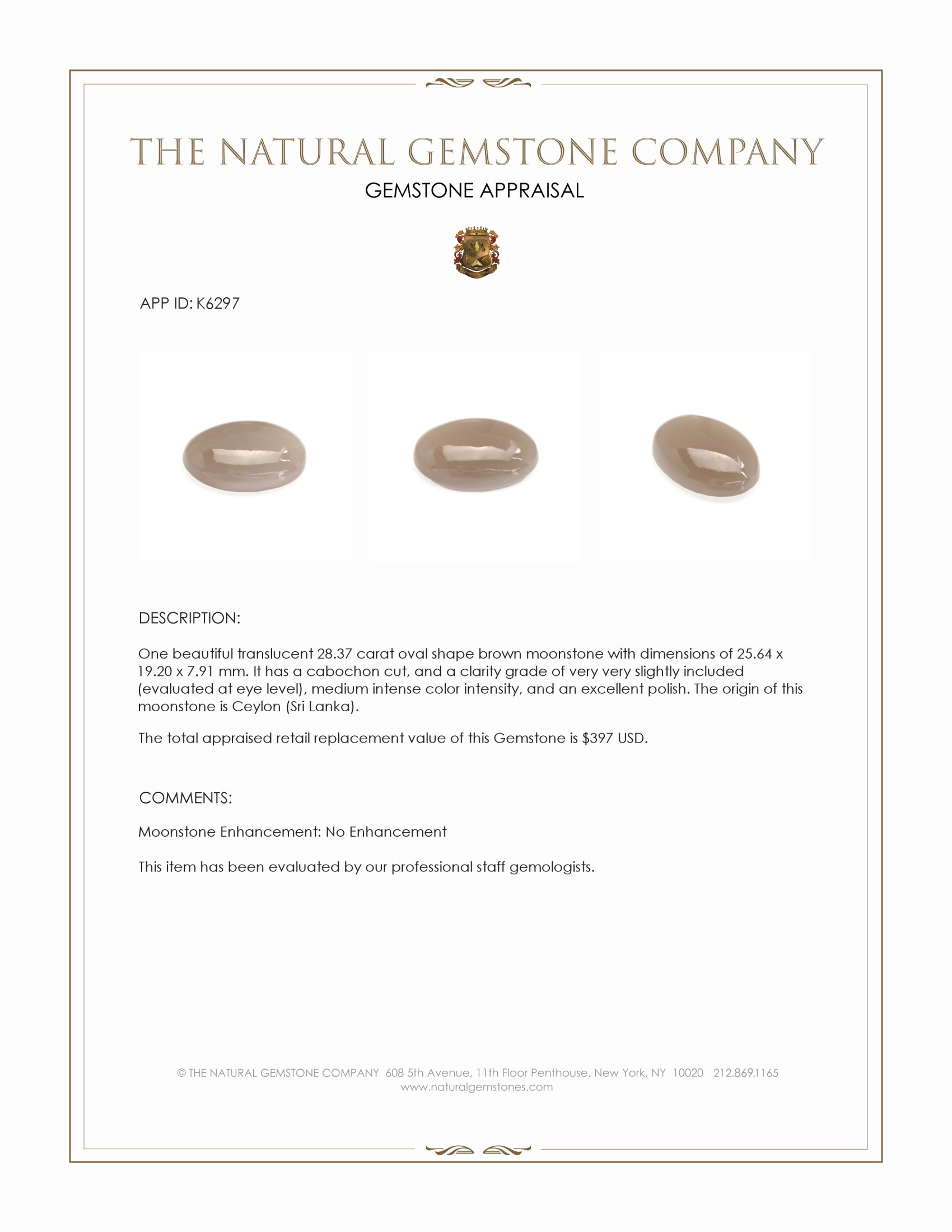 28.37 Ct. Cabochon Moonstone from Ceylon (Sri Lanka)