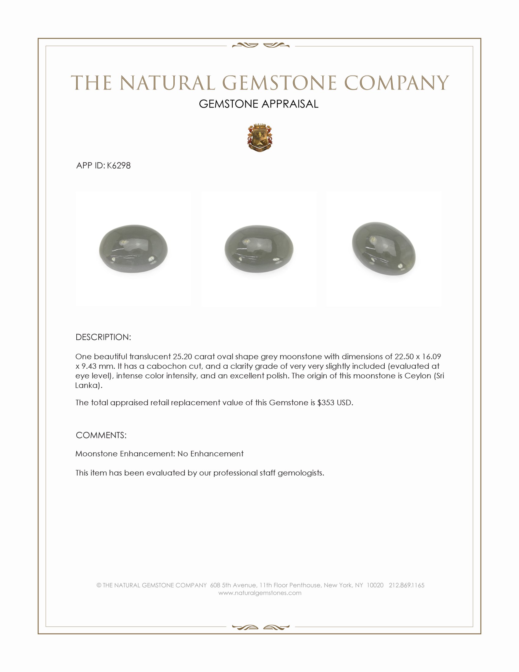 25.20 Ct. Cabochon Moonstone from Ceylon (Sri Lanka)