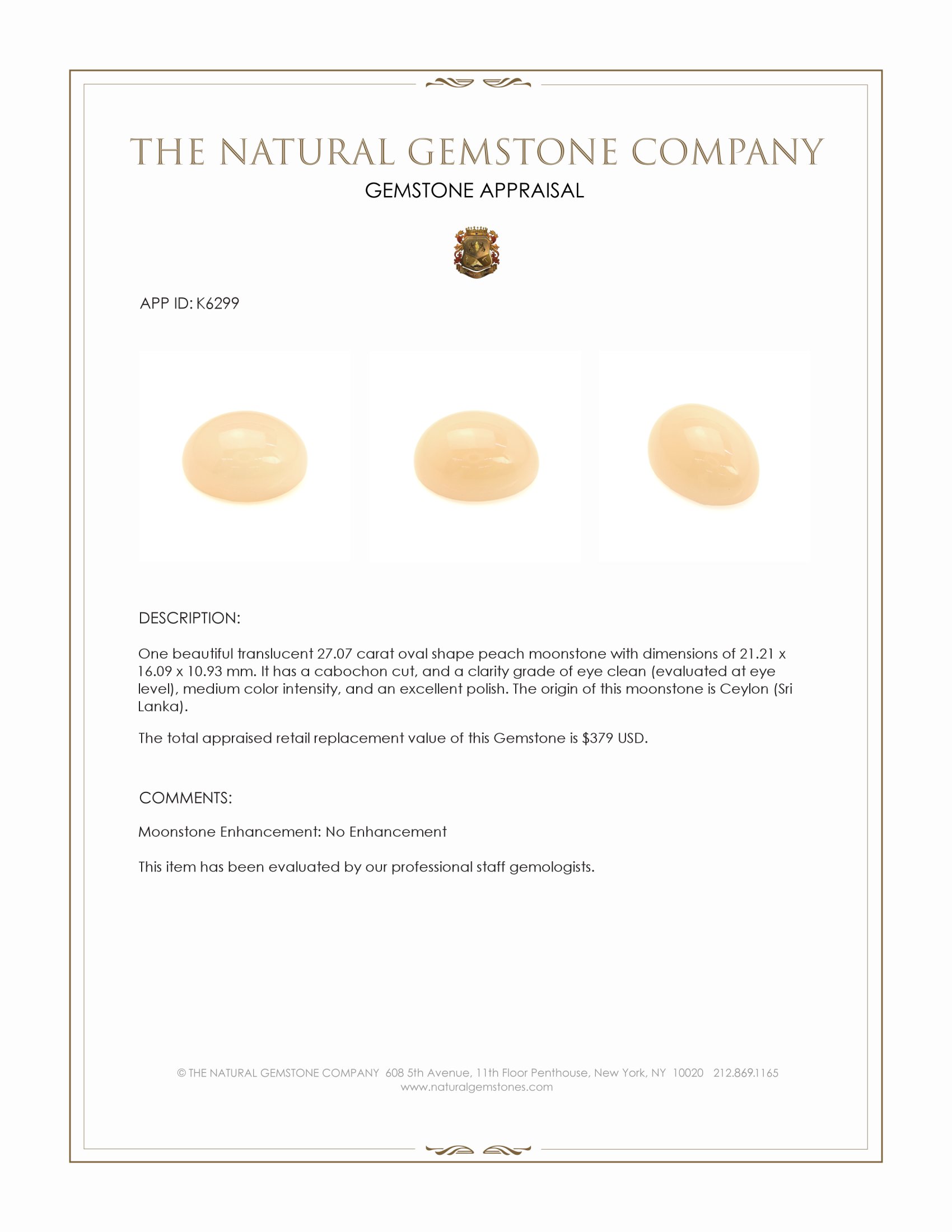 27.07 Ct. Cabochon Moonstone from Ceylon (Sri Lanka)