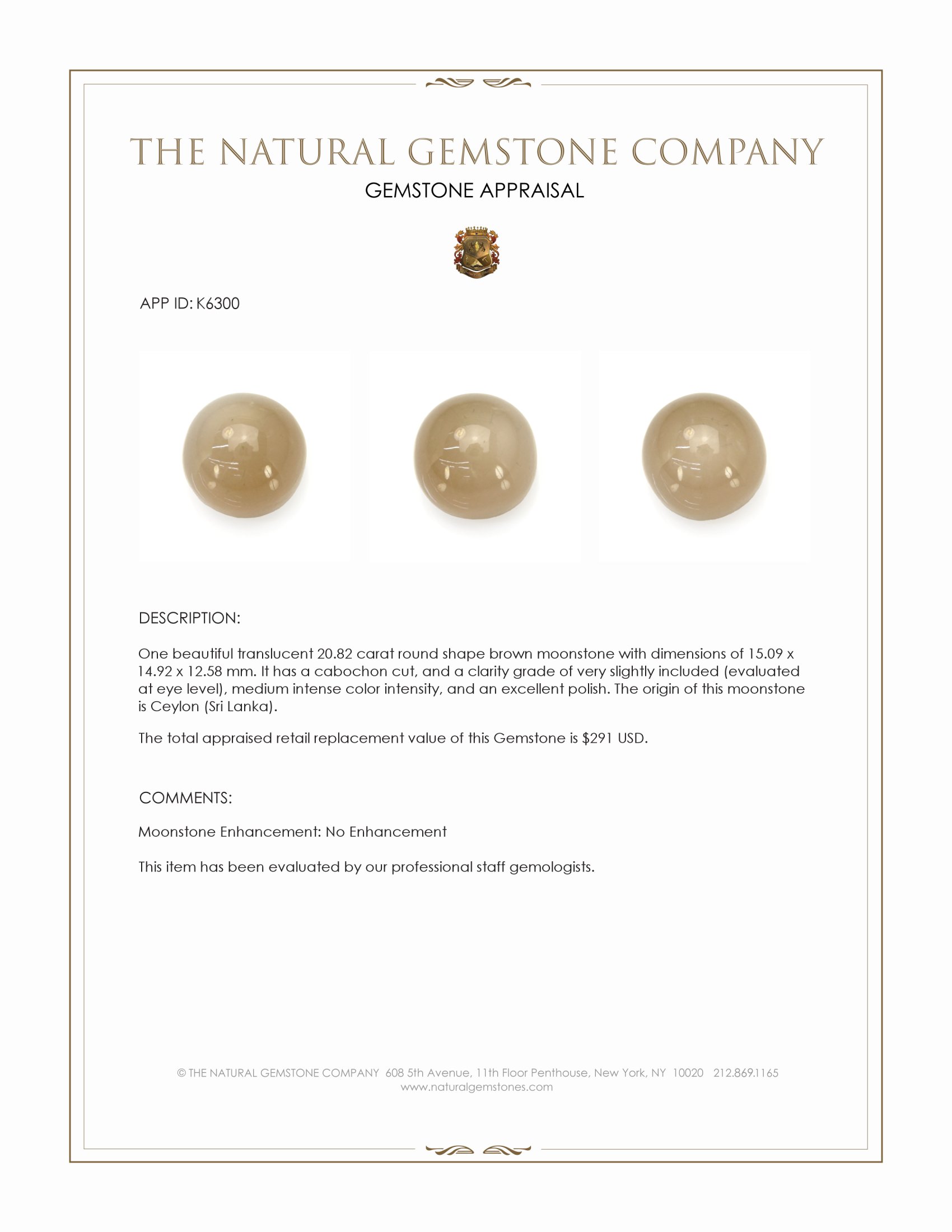 20.82 Ct. Cabochon Moonstone from Ceylon (Sri Lanka)