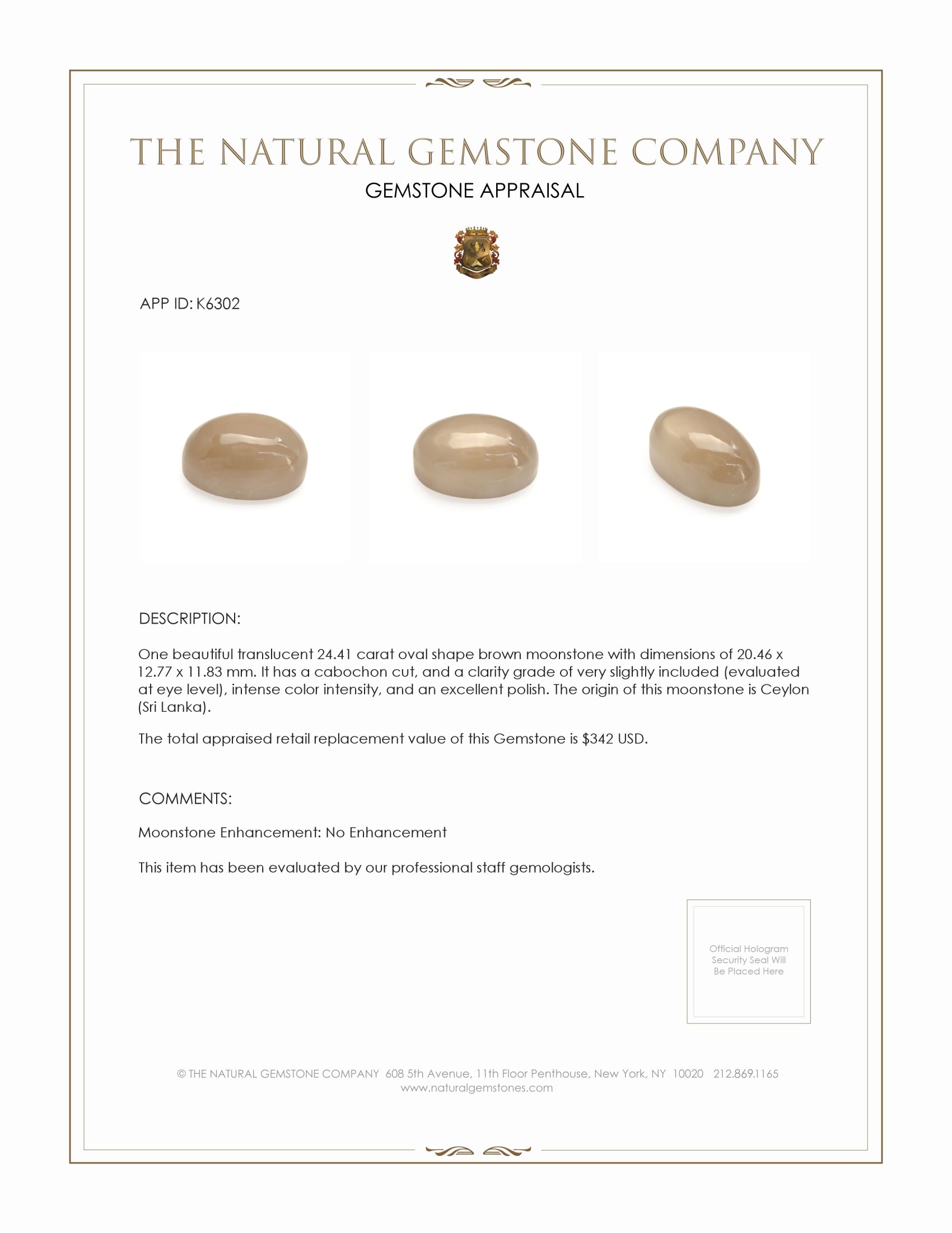 24.41 Ct. Cabochon Moonstone from Ceylon (Sri Lanka)