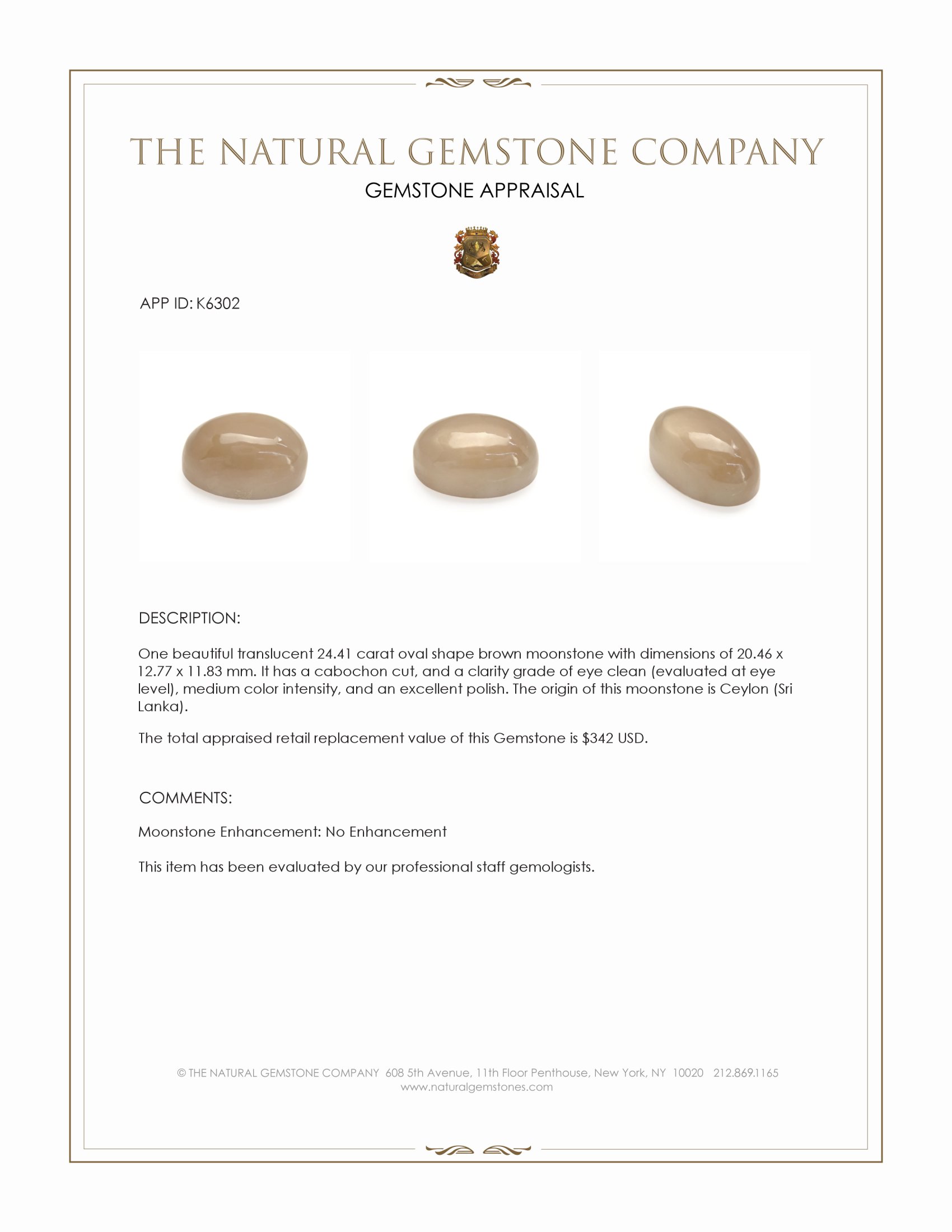 24.41 Ct. Brown Cabochon Moonstone from Ceylon (Sri Lanka)