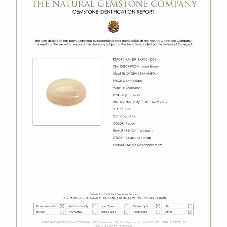 16.15 Ct. Cabochon Moonstone from Ceylon (Sri Lanka)