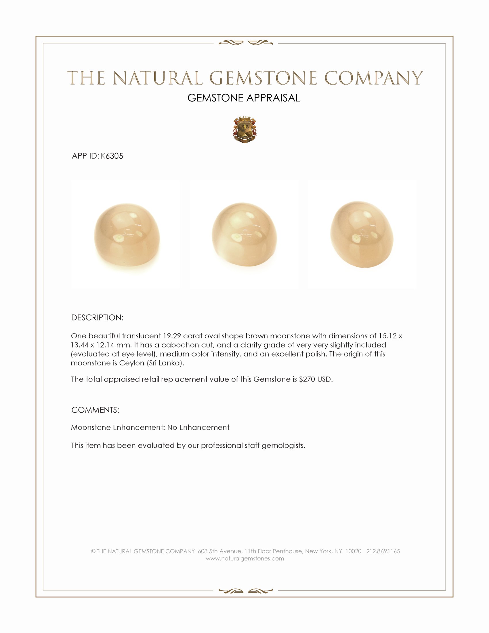 19.29 Ct. Cabochon Moonstone from Ceylon (Sri Lanka)