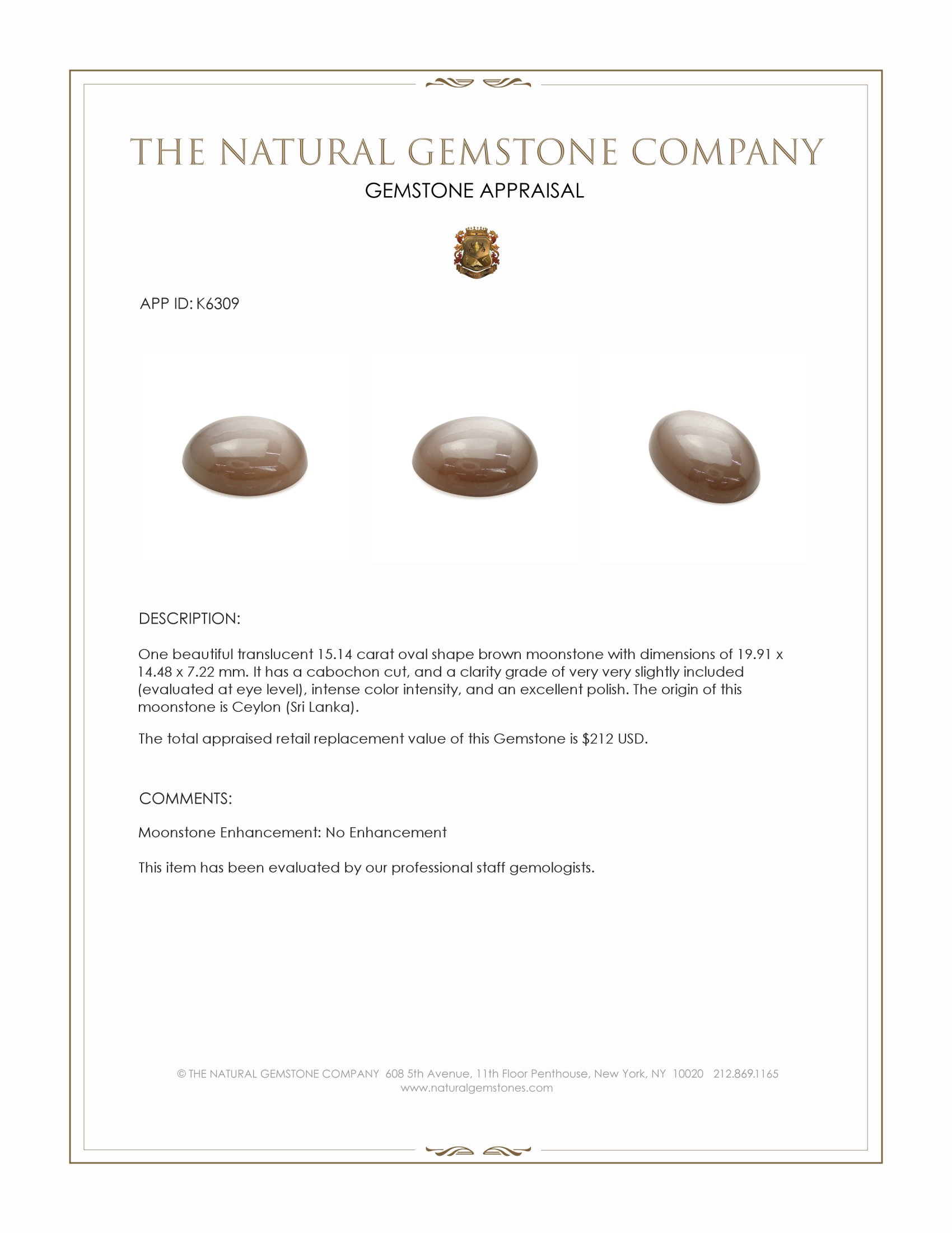 15.14 Ct. Cabochon Moonstone from Ceylon (Sri Lanka)