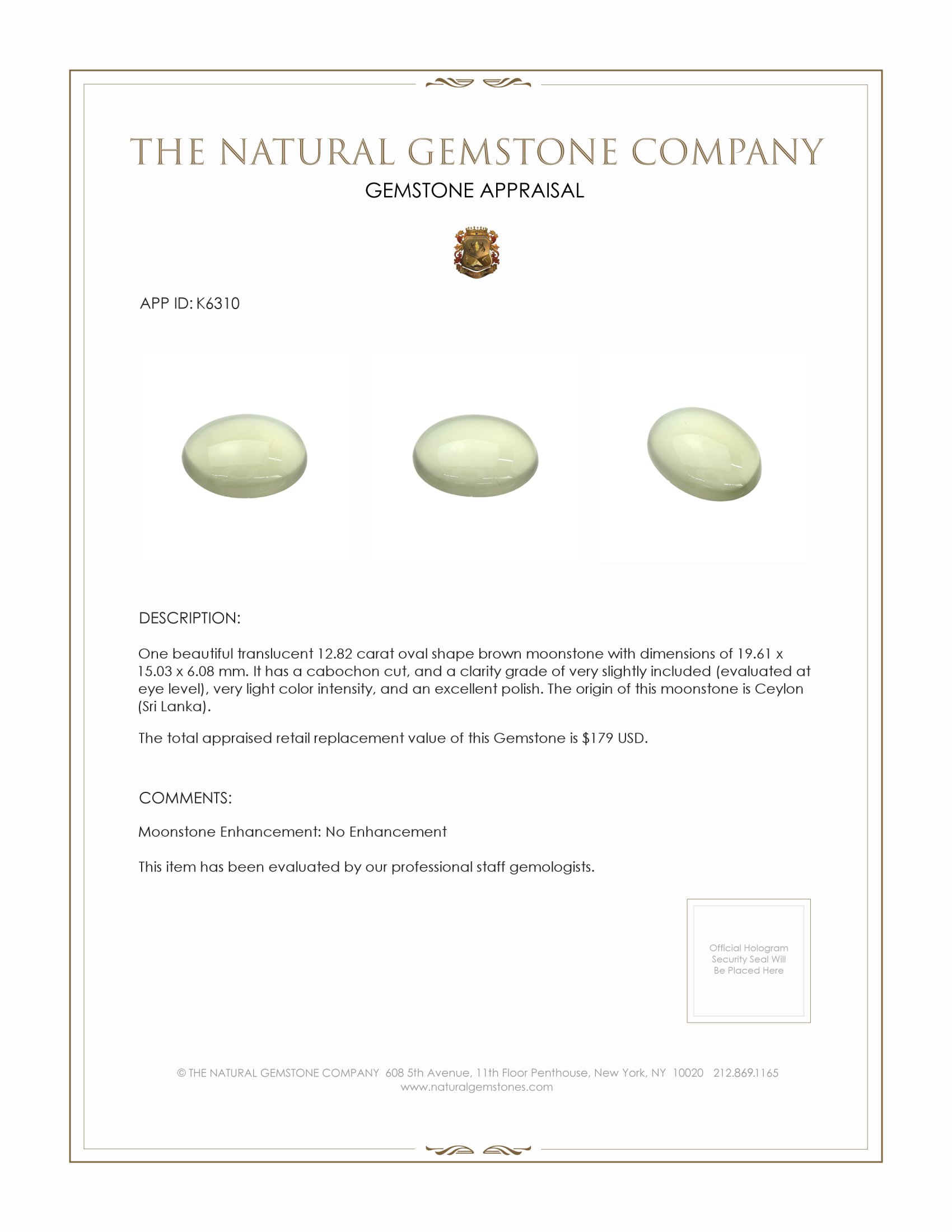 12.82 Ct. Cabochon Moonstone from Ceylon (Sri Lanka)