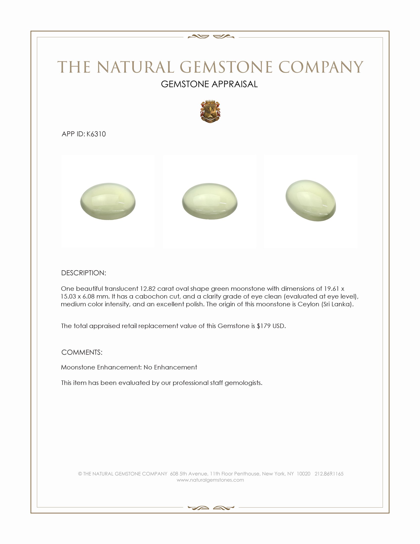 12.82 Ct. Cabochon Moonstone from Ceylon (Sri Lanka)