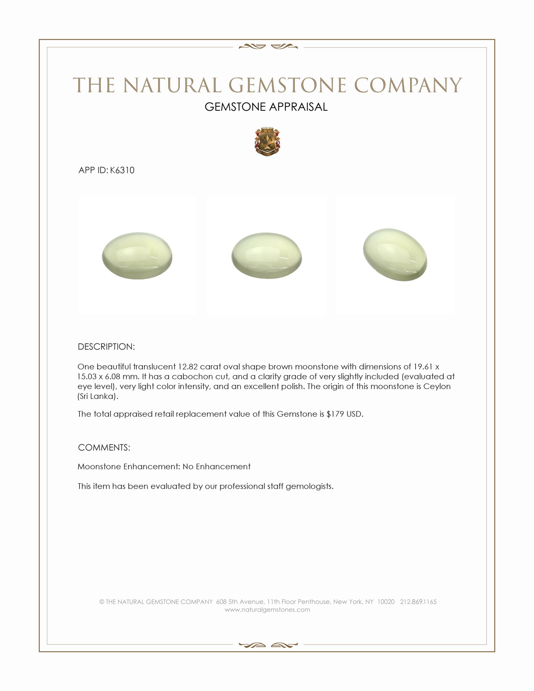 12.82 Ct. Cabochon Moonstone from Ceylon (Sri Lanka)