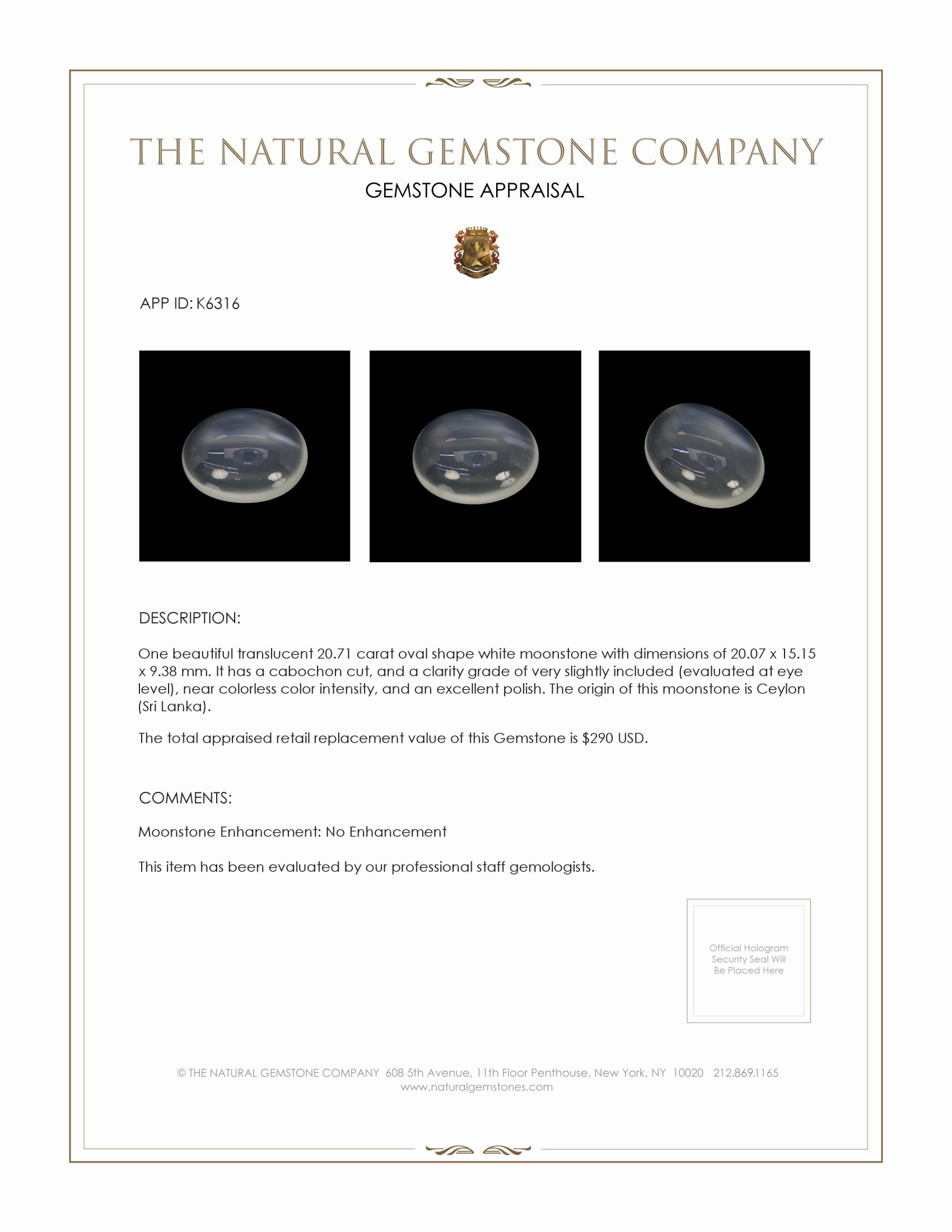 20.71 Ct. Cabochon Moonstone from Ceylon (Sri Lanka)