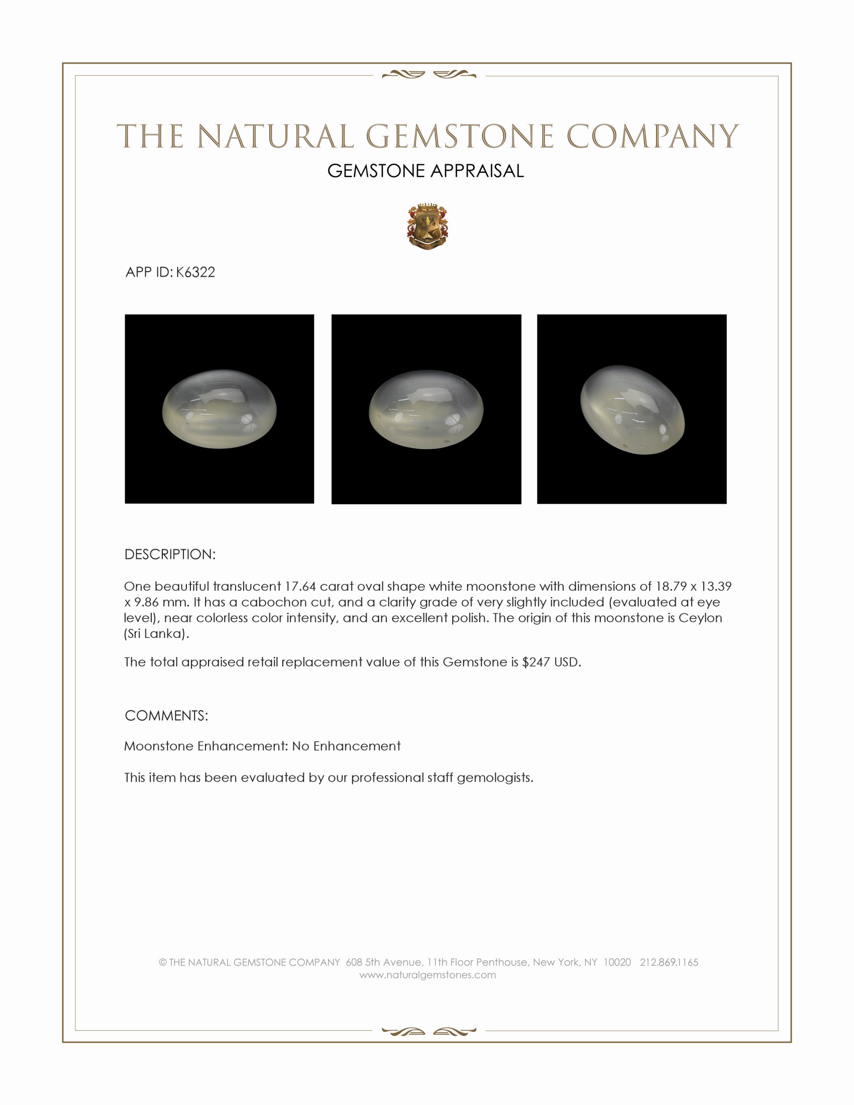 17.64 Ct. Cabochon Moonstone from Ceylon (Sri Lanka)