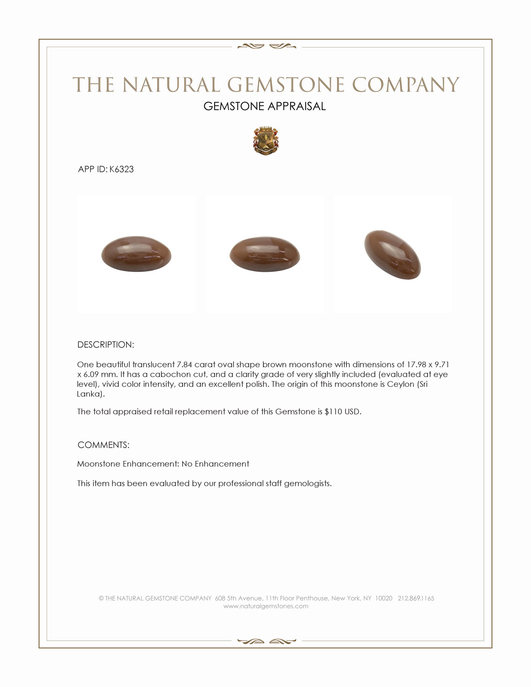 7.84 Ct. Cabochon Moonstone from Ceylon (Sri Lanka)