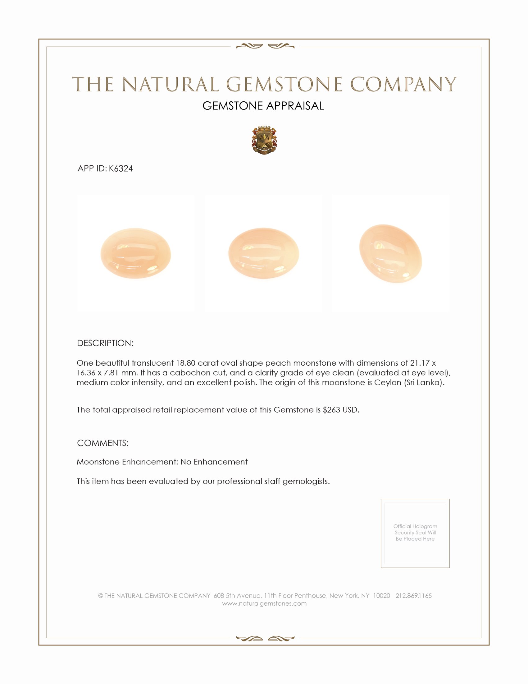 18.80 Ct. Cabochon Moonstone from Ceylon (Sri Lanka)