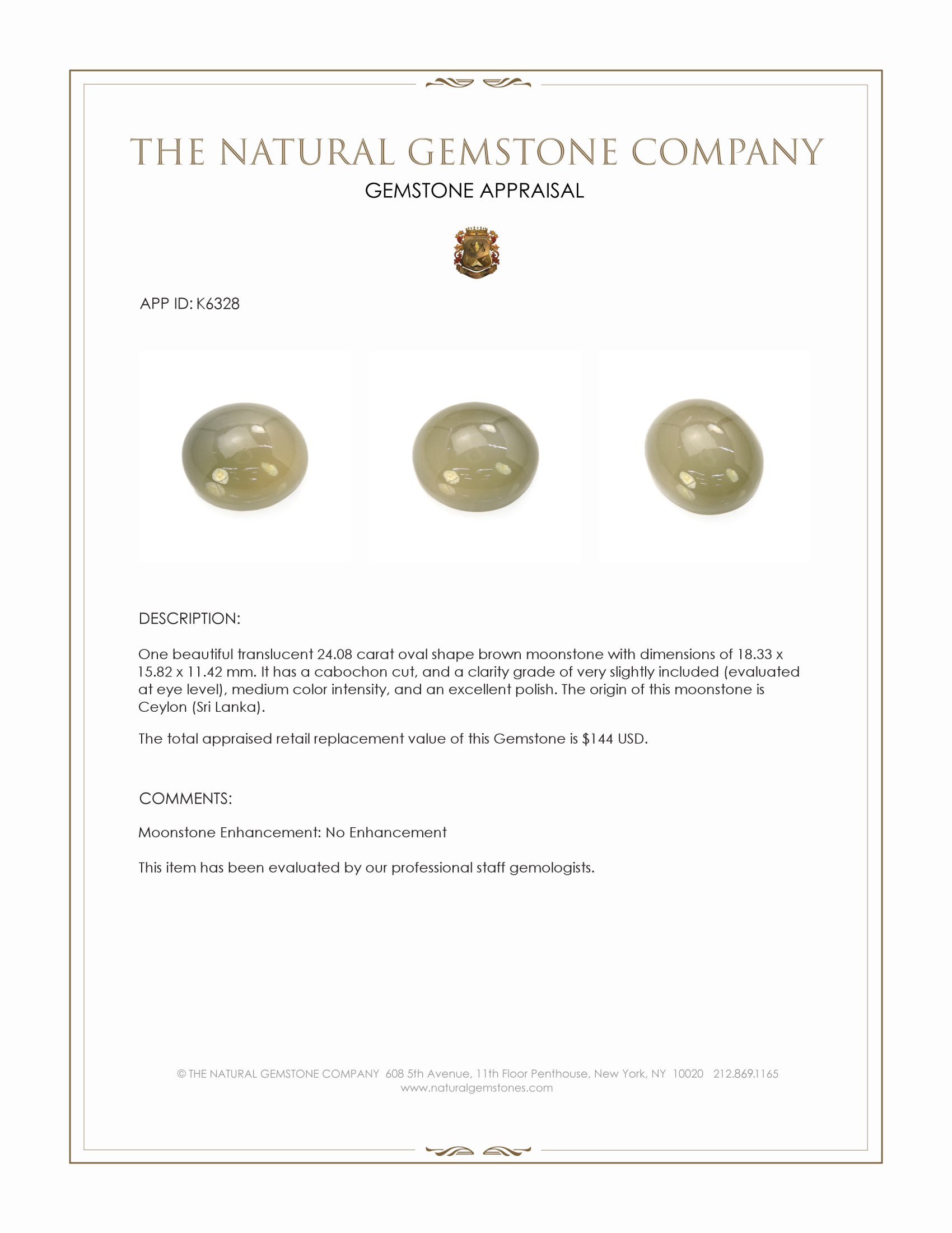 24.08 Ct. Cabochon Moonstone from Ceylon (Sri Lanka)