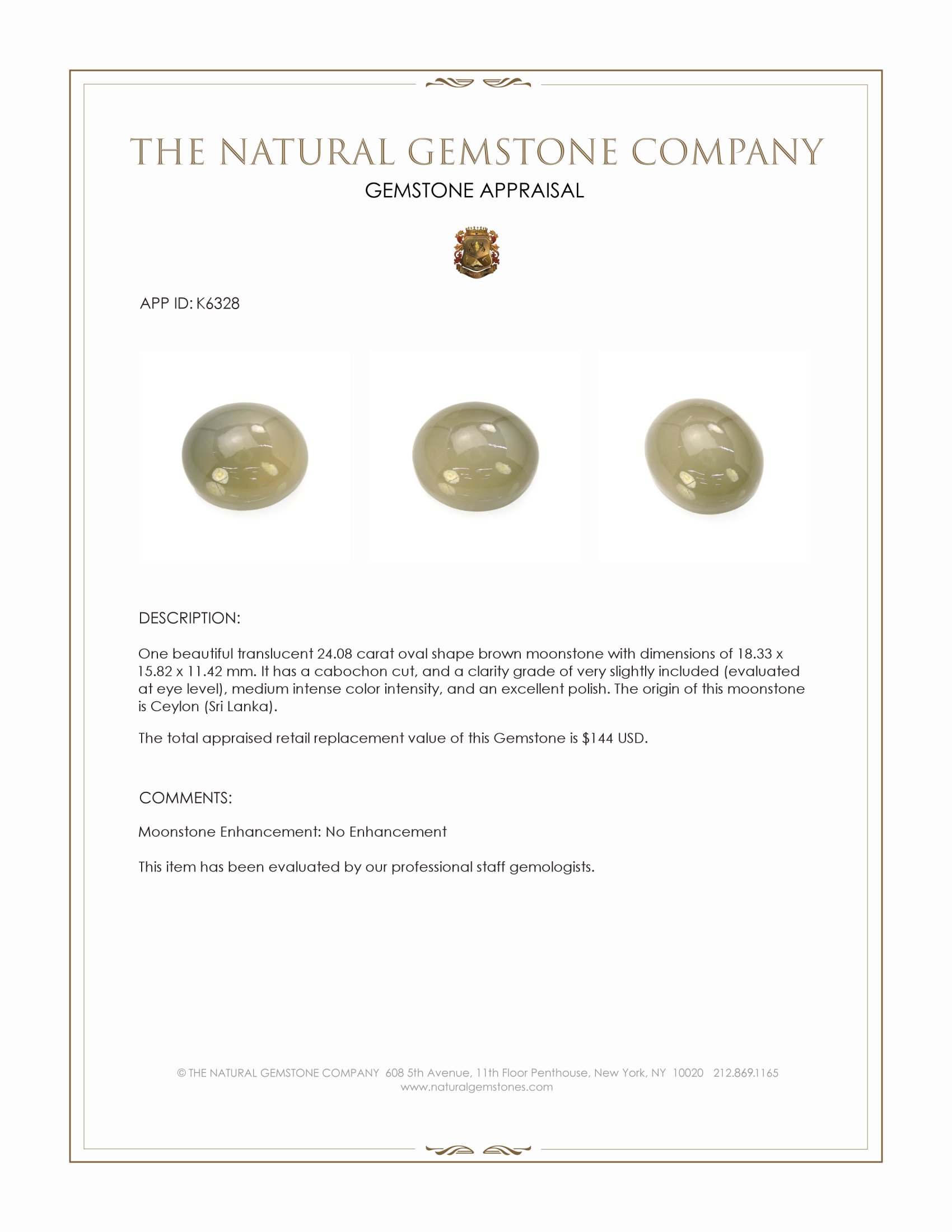 24.08 Ct. Cabochon Moonstone from Ceylon (Sri Lanka)