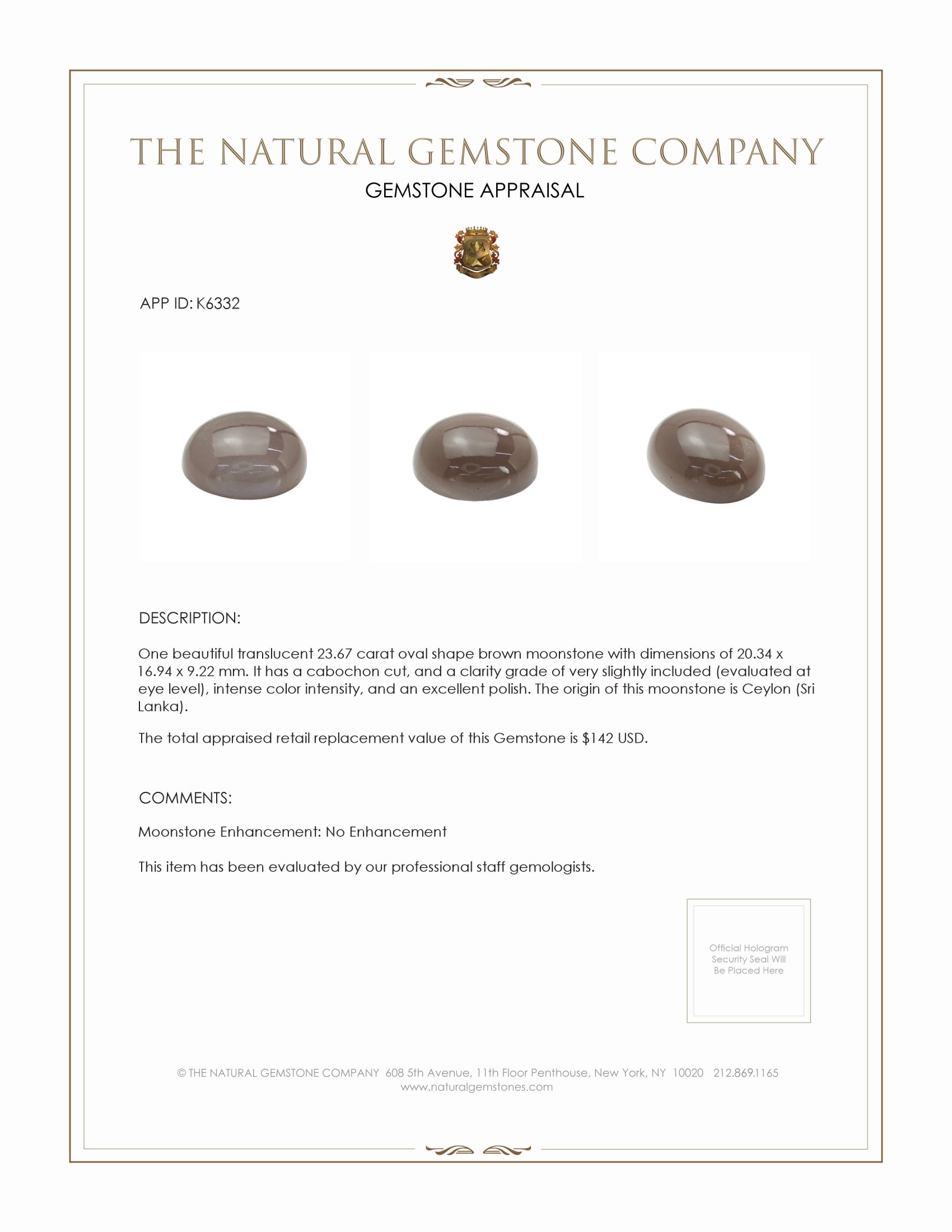 23.67 Ct. Brown Cabochon Moonstone from Ceylon (Sri Lanka)