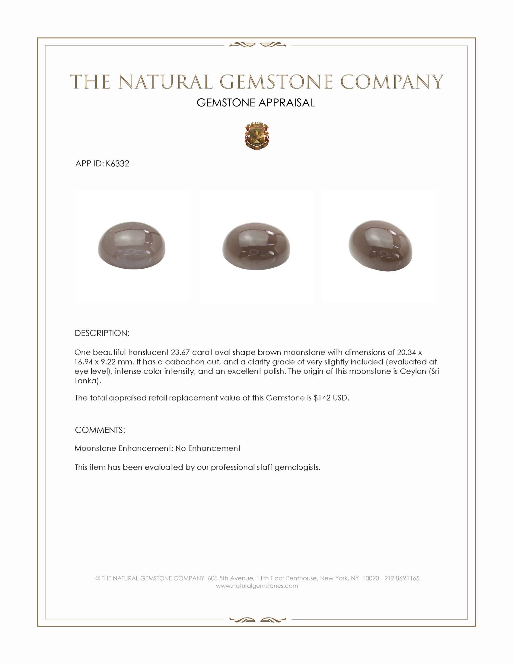 23.67 Ct. Cabochon Moonstone from Ceylon (Sri Lanka)