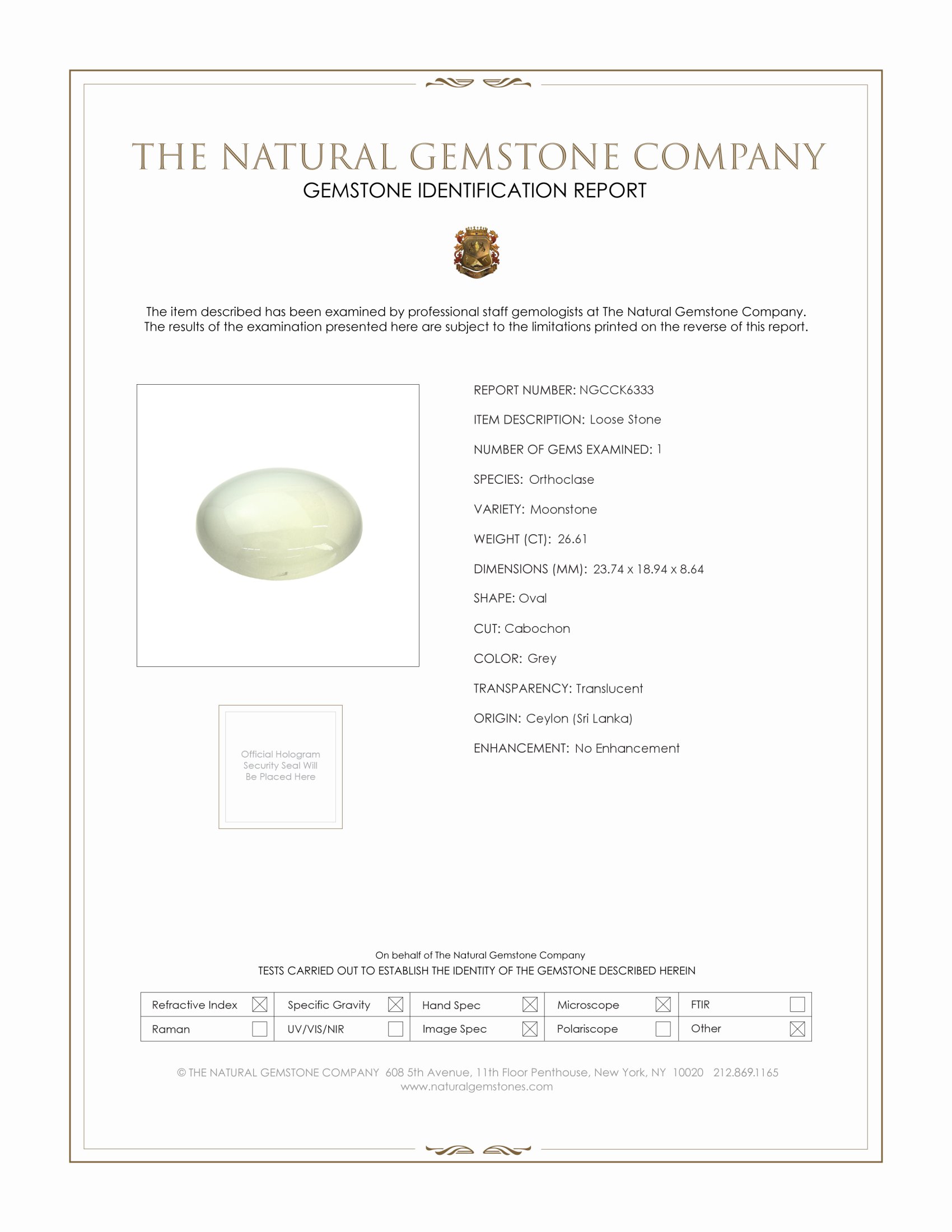 26.61 Ct. Cabochon Moonstone from Ceylon (Sri Lanka)