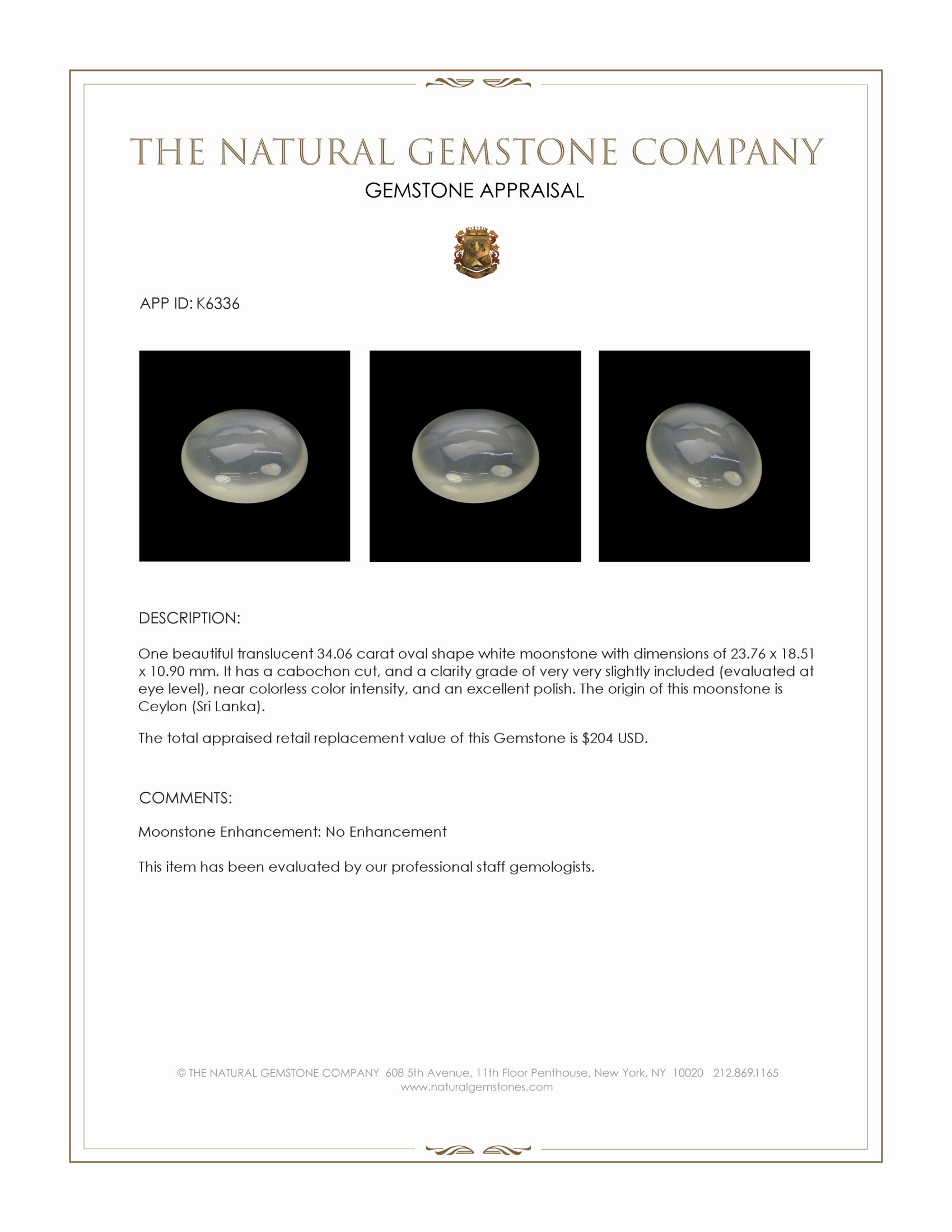 34.06 Ct. Cabochon Moonstone from Ceylon (Sri Lanka)