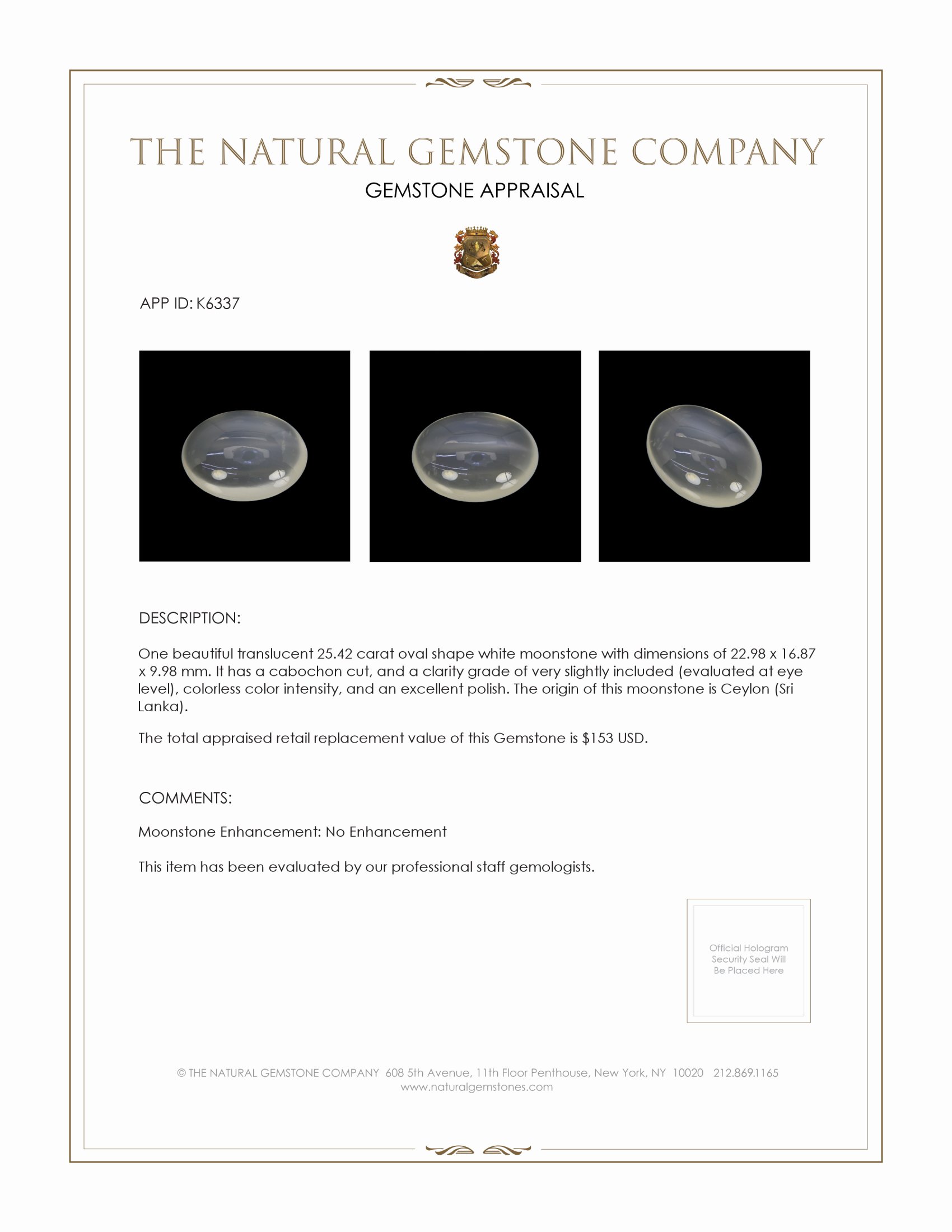 25.42 Ct. Cabochon Moonstone from Ceylon (Sri Lanka)