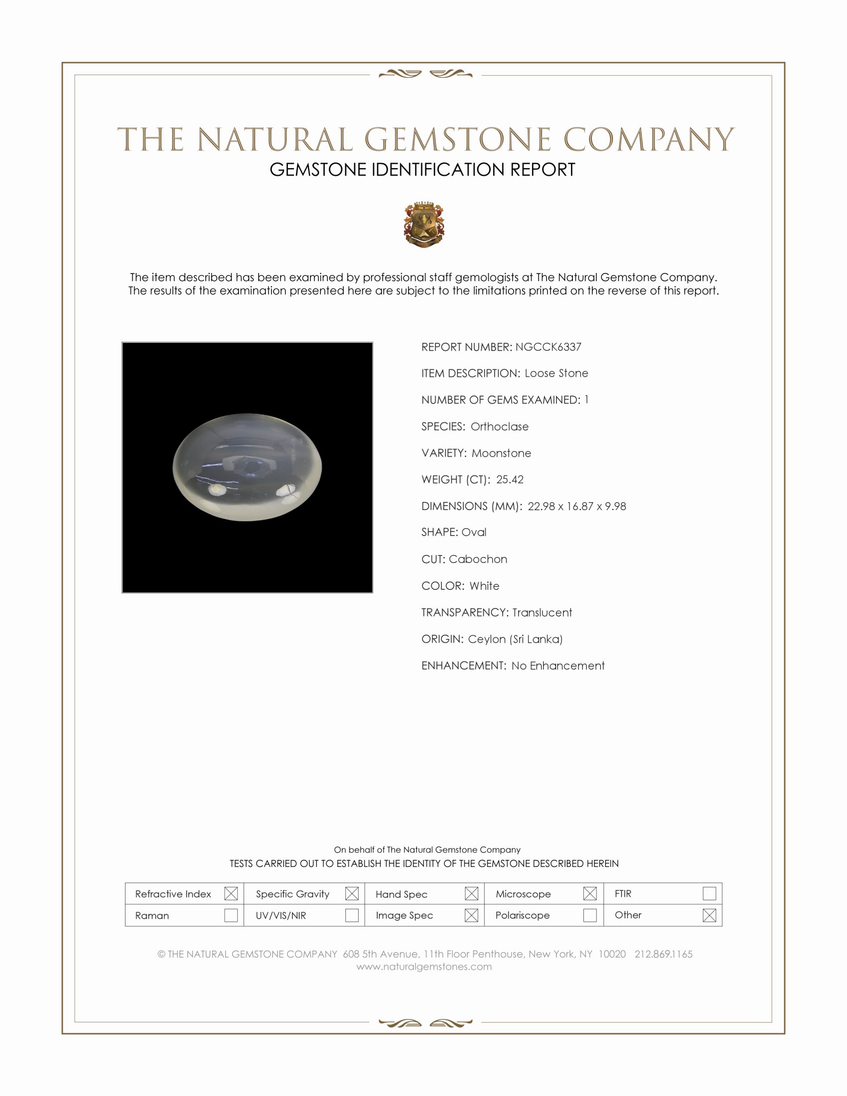 25.42 Ct. White Cabochon Moonstone from Ceylon (Sri Lanka)