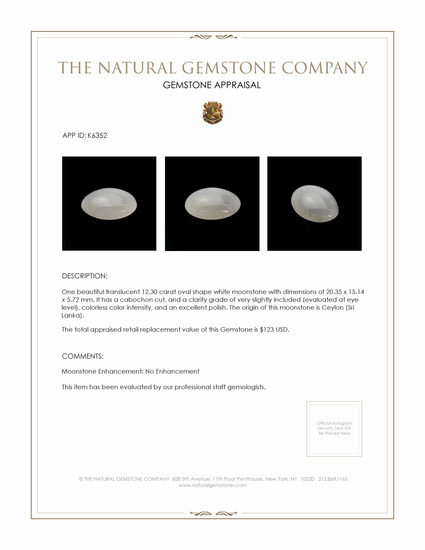 12.30 Ct. Cabochon Moonstone from Ceylon (Sri Lanka)