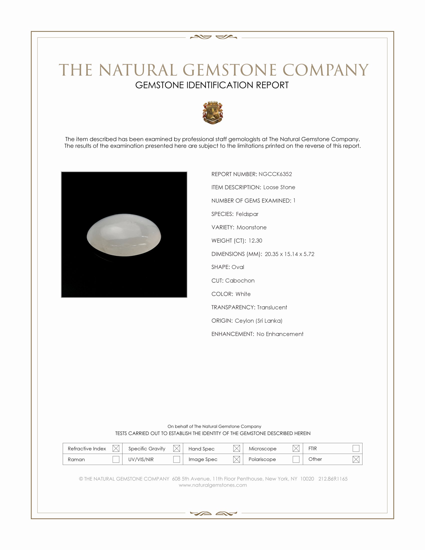 12.30 Ct. White Cabochon Moonstone from Ceylon (Sri Lanka)