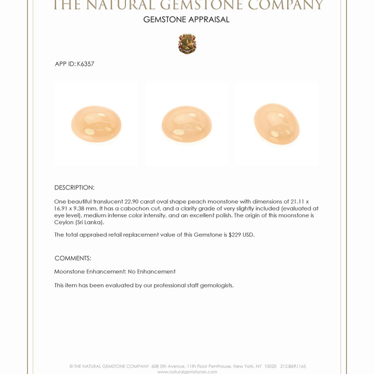 22.90 Ct. Cabochon Moonstone from Ceylon (Sri Lanka)