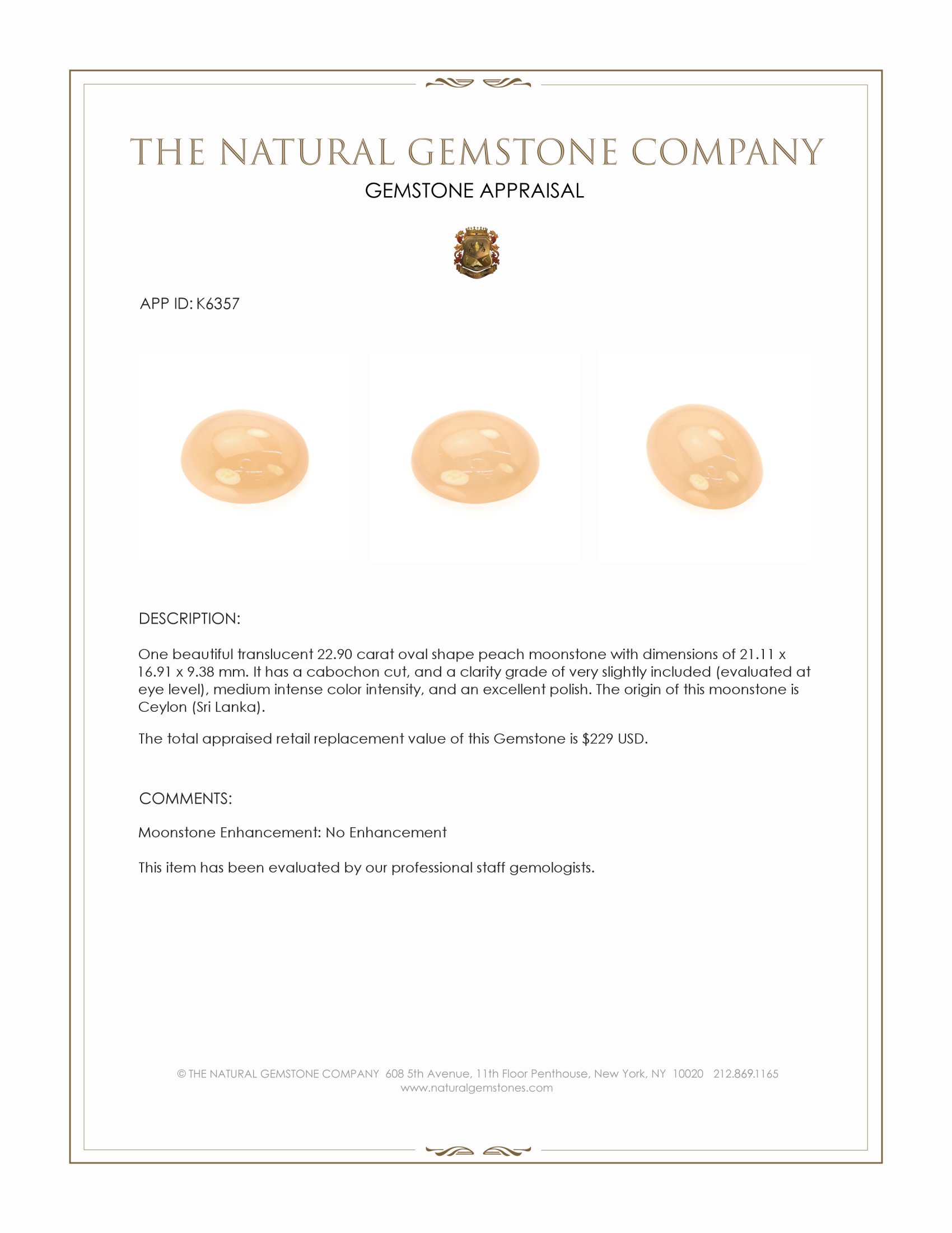 22.90 Ct. Cabochon Moonstone from Ceylon (Sri Lanka)