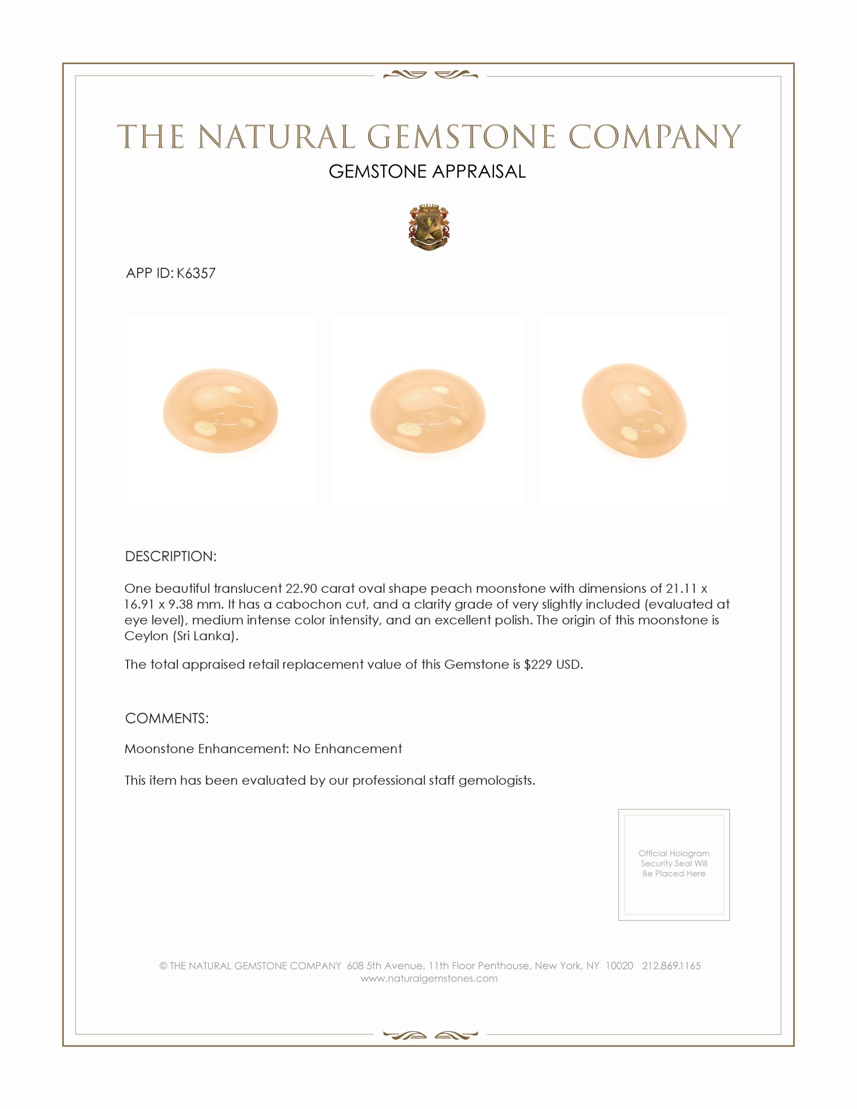 22.90 Ct. Cabochon Moonstone from Ceylon (Sri Lanka)