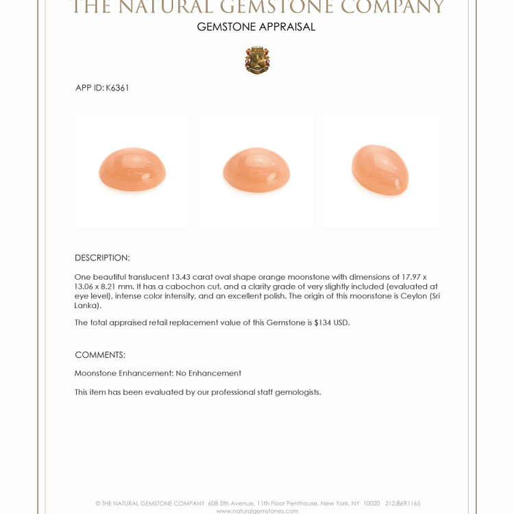 13.43 Ct. Cabochon Moonstone from Ceylon (Sri Lanka)