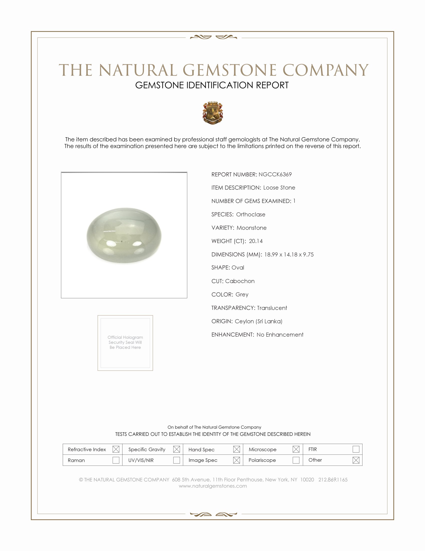 20.14 Ct. Grey Cabochon Moonstone from Ceylon (Sri Lanka)