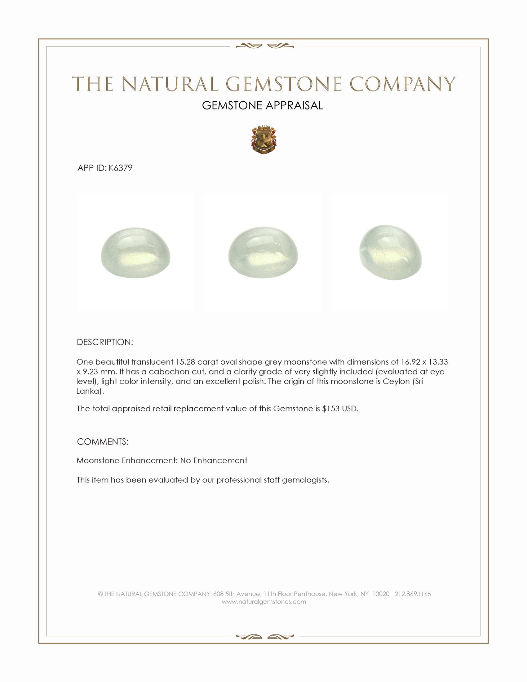 15.28 Ct. Cabochon Moonstone from Ceylon (Sri Lanka)