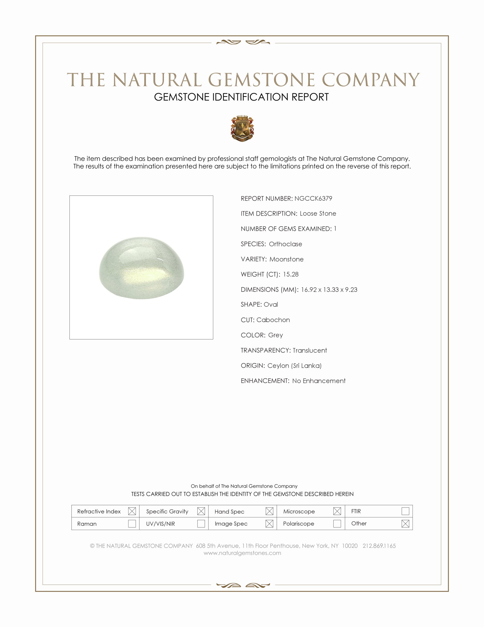15.28 Ct. Grey Cabochon Moonstone from Ceylon (Sri Lanka)