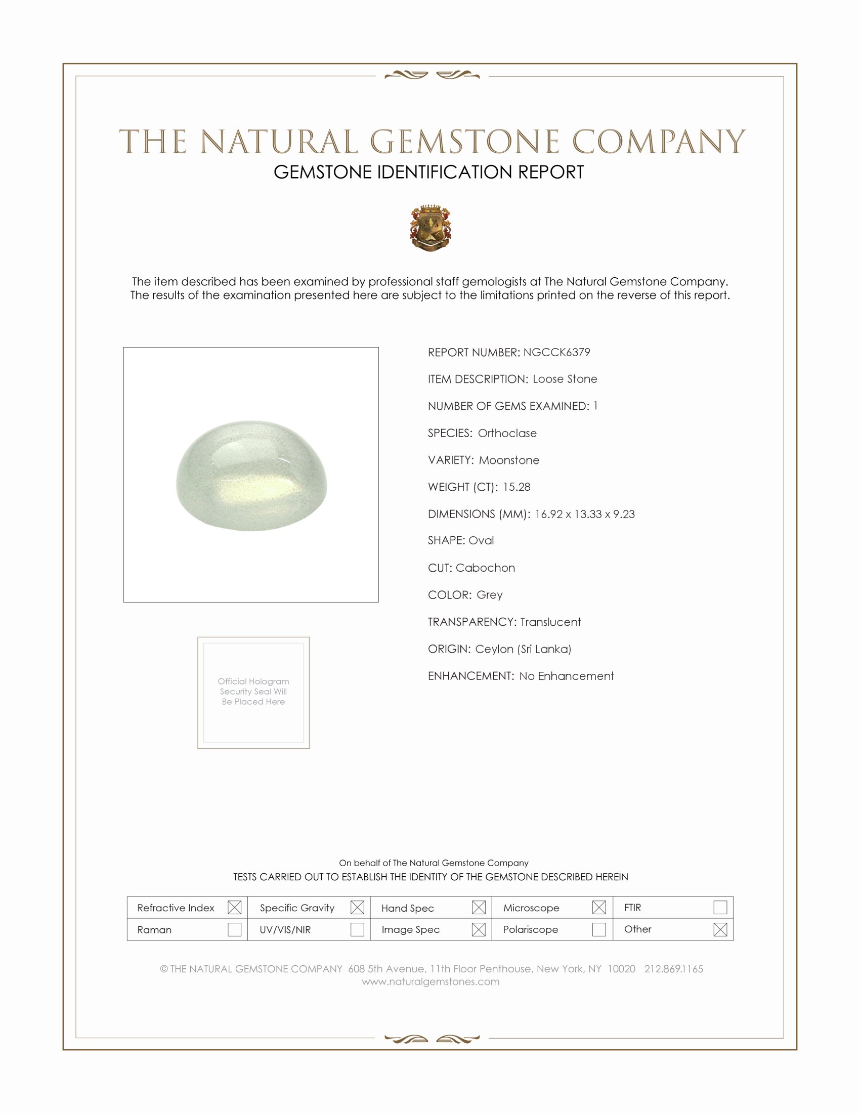 15.28 Ct. Cabochon Moonstone from Ceylon (Sri Lanka)