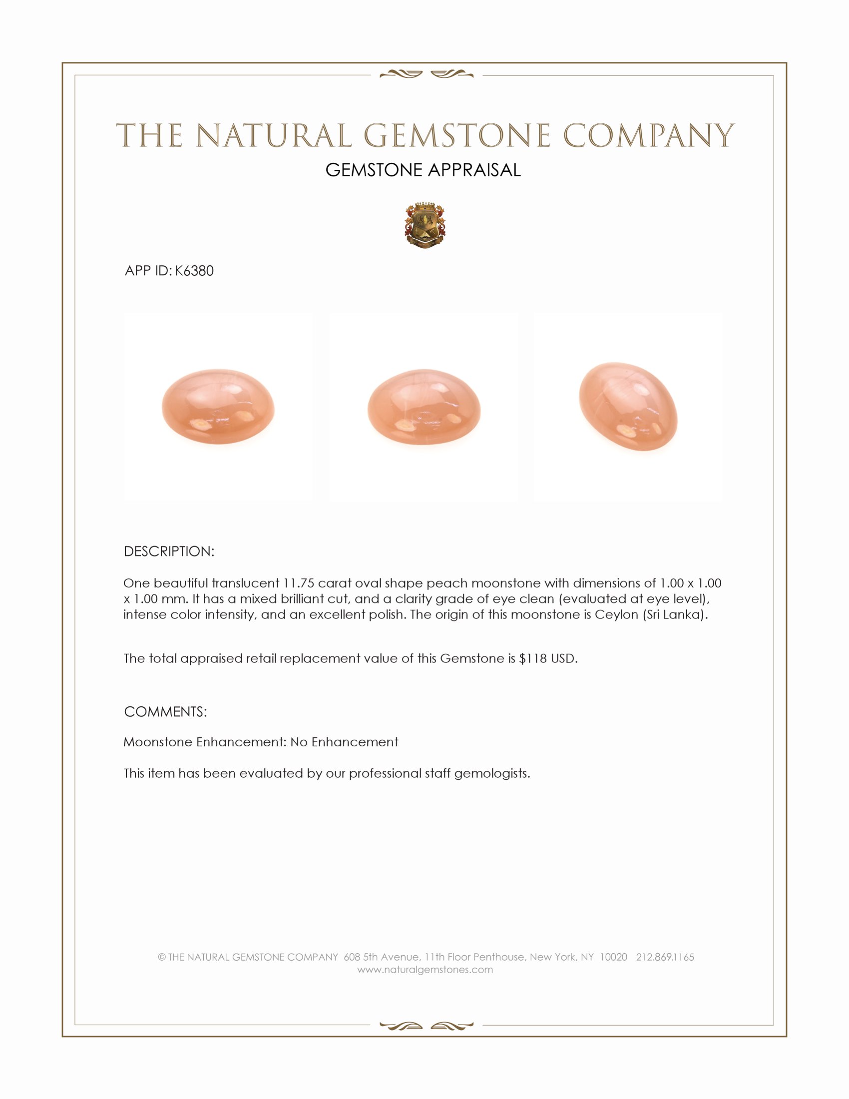 11.75 Ct. Moonstone from Ceylon (Sri Lanka)