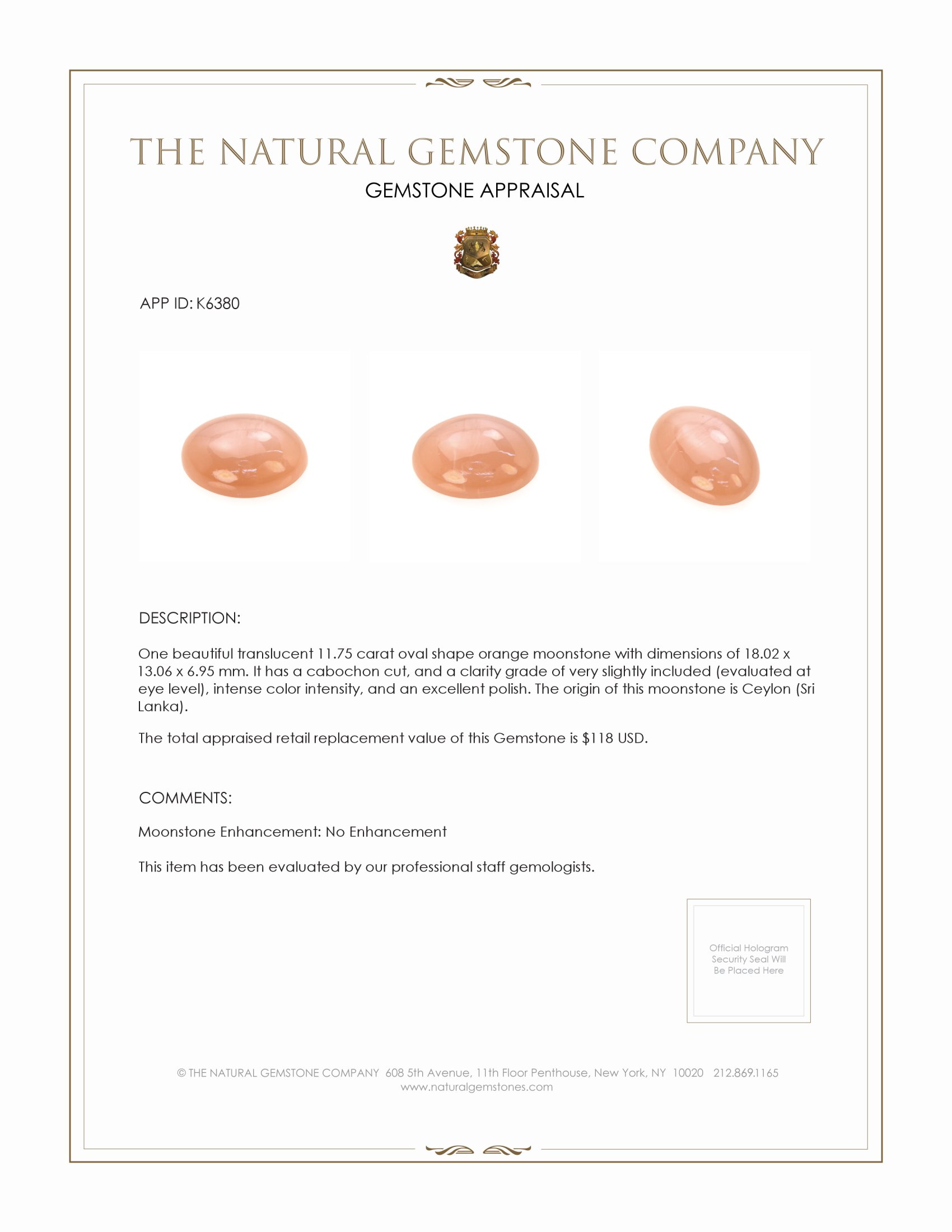 11.75 Ct. Cabochon Moonstone from Ceylon (Sri Lanka)