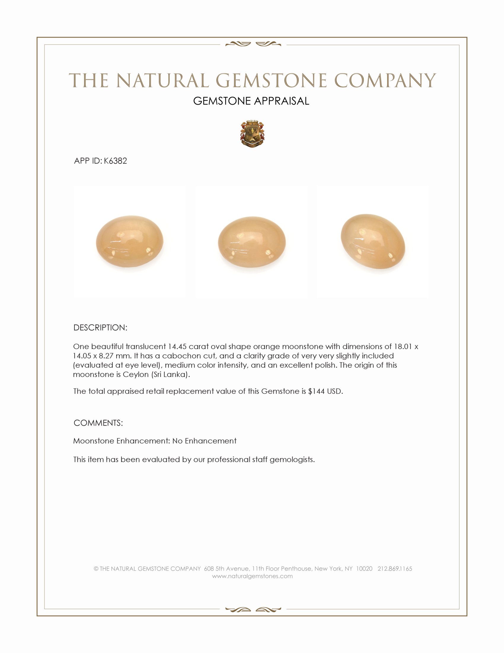 14.45 Ct. Cabochon Moonstone from Ceylon (Sri Lanka)