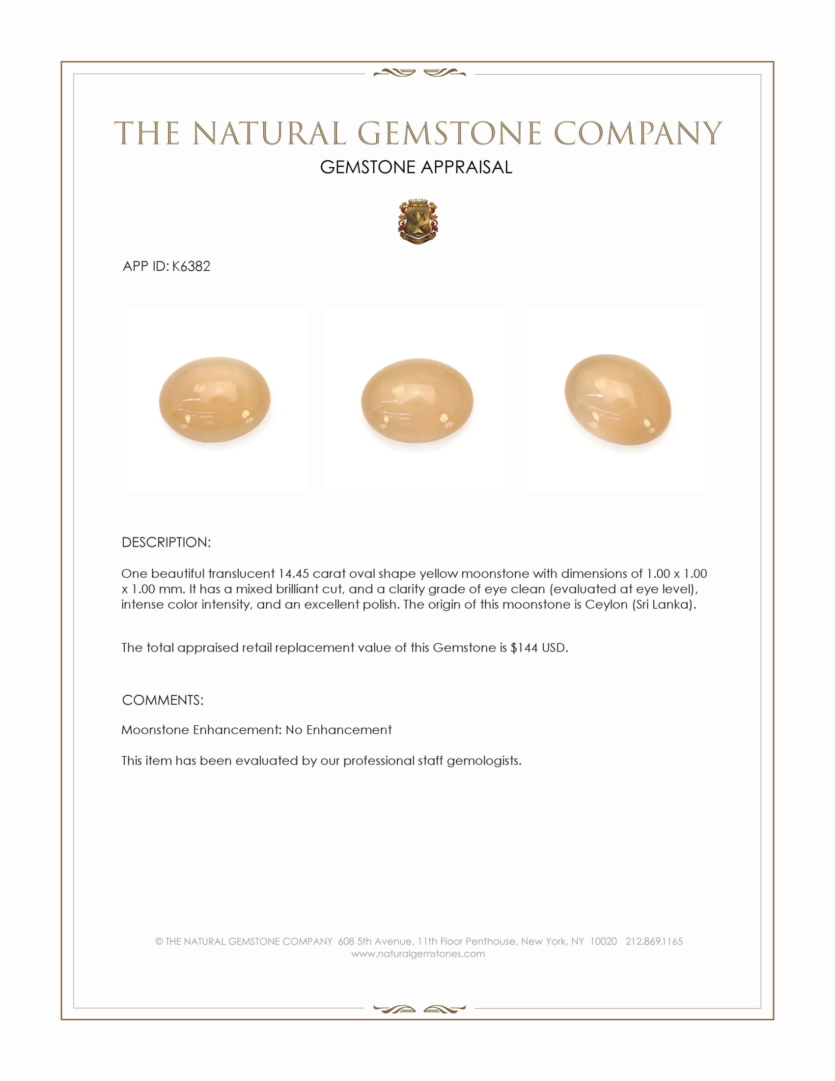 14.45 Ct. Moonstone from Ceylon (Sri Lanka)