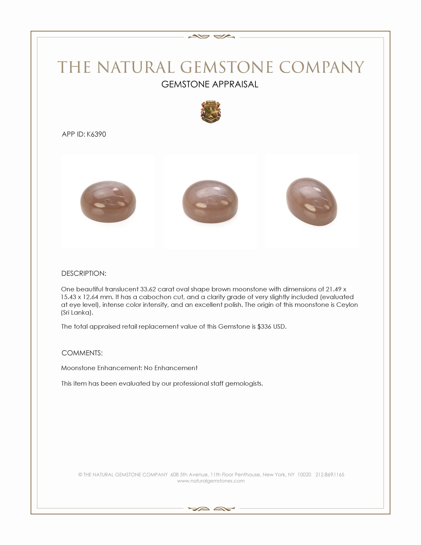 33.62 Ct. Cabochon Moonstone from Ceylon (Sri Lanka)