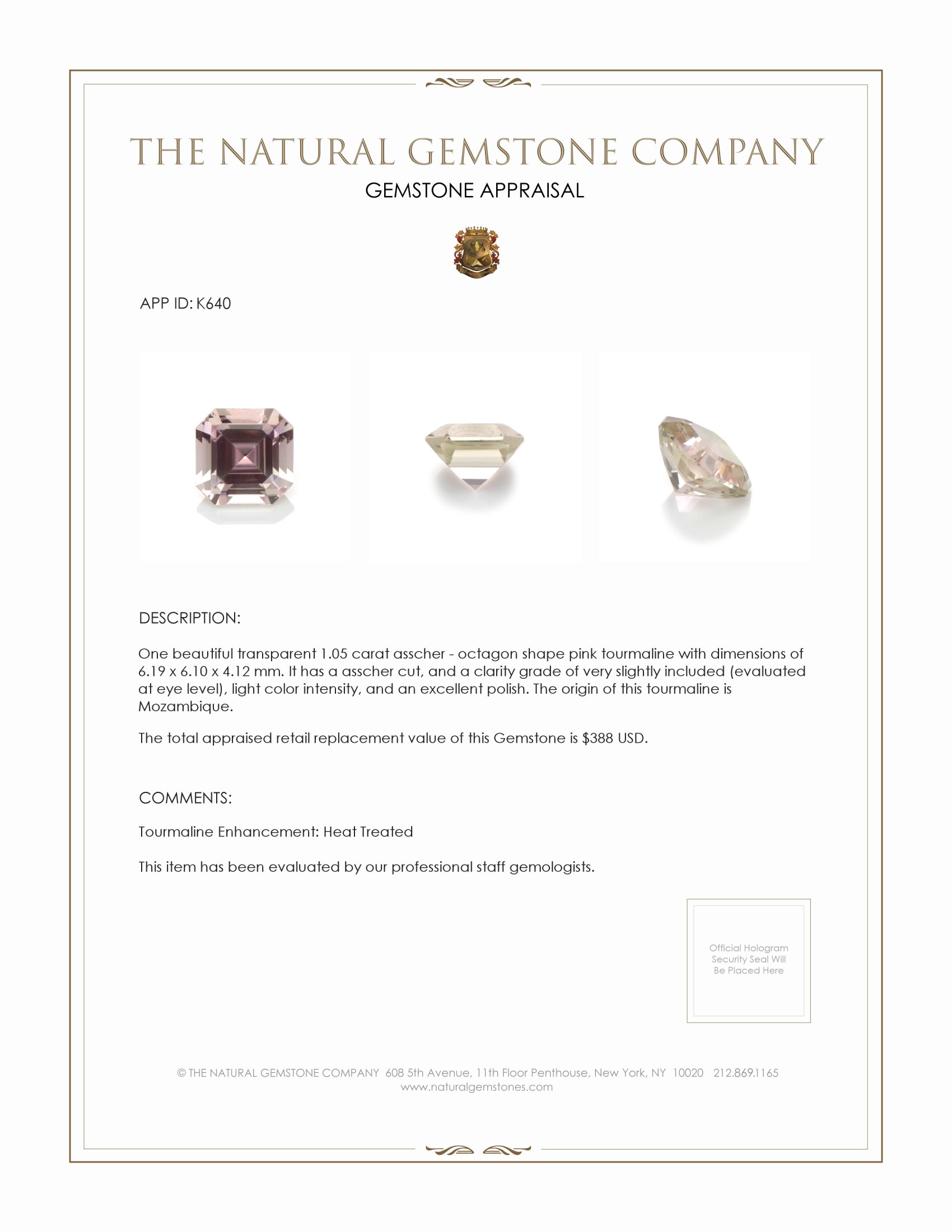 1.05 Ct. Tourmaline from Mozambique