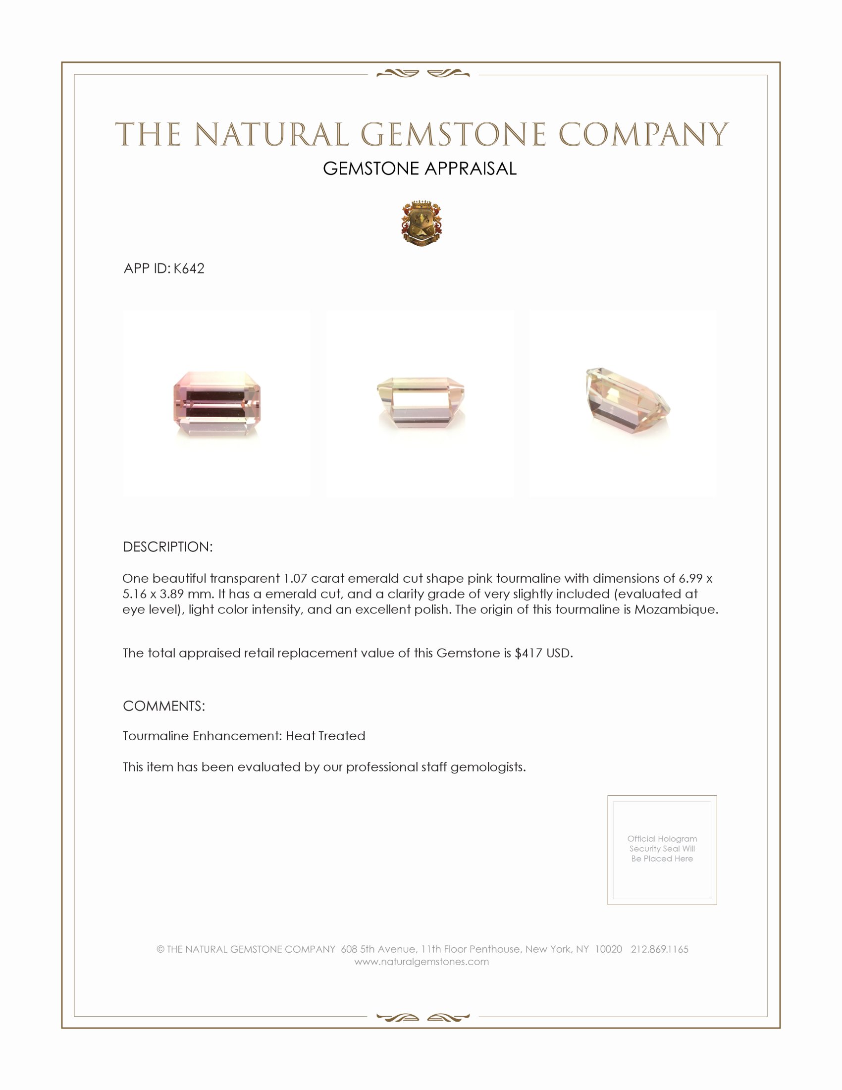 1.07 Ct. Tourmaline from Mozambique