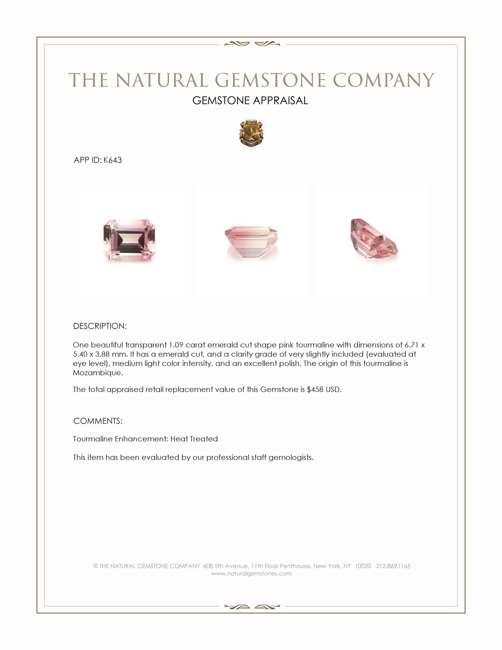 1.09 Ct. Tourmaline from Mozambique