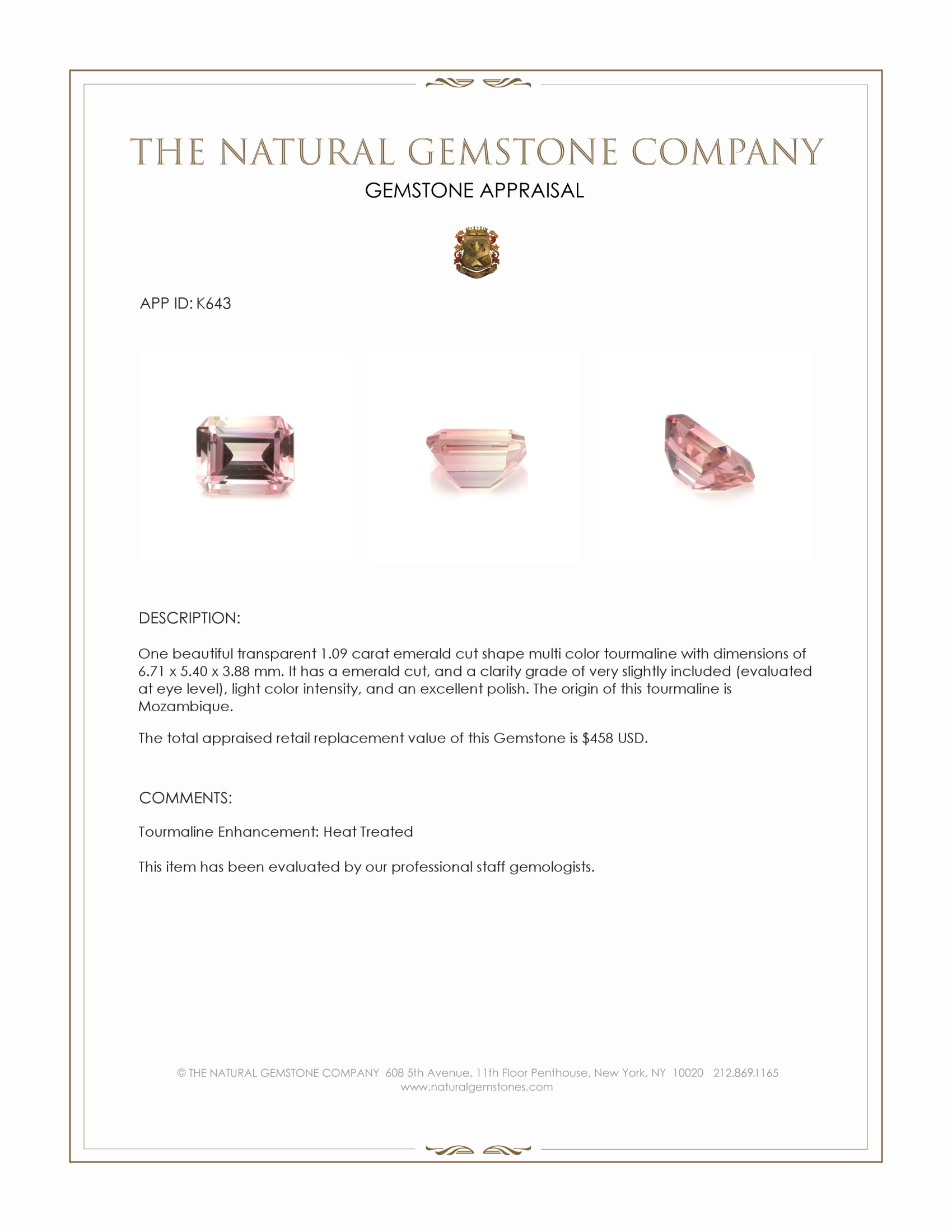 1.09 Ct. Multi Color Tourmaline from Mozambique