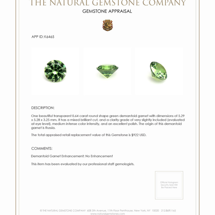 0.64 Ct. Demantoid Garnet from Russia