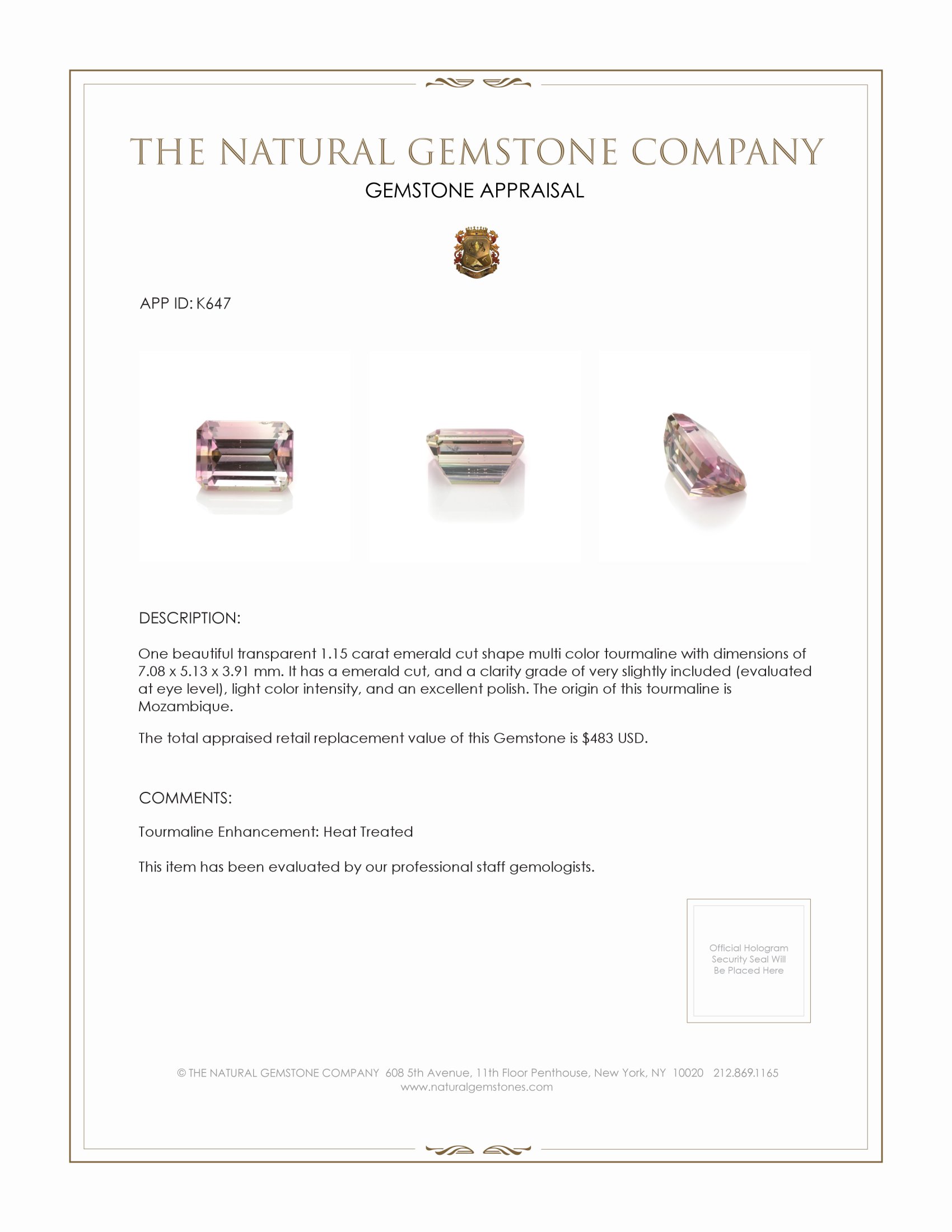1.15 Ct. Tourmaline from Mozambique