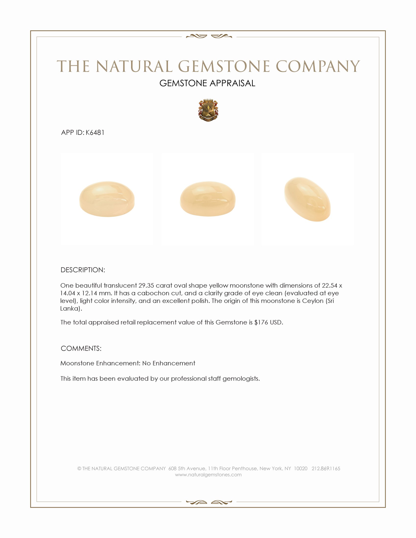 29.35 Ct. Yellow Cabochon Moonstone from Ceylon (Sri Lanka)