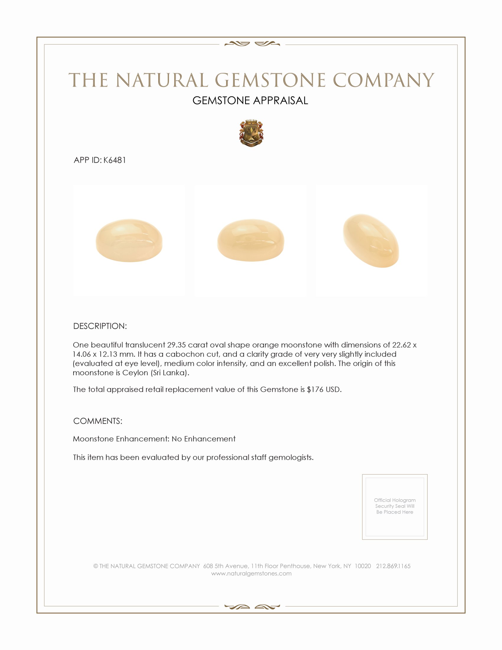 29.35 Ct. Cabochon Moonstone from Ceylon (Sri Lanka)