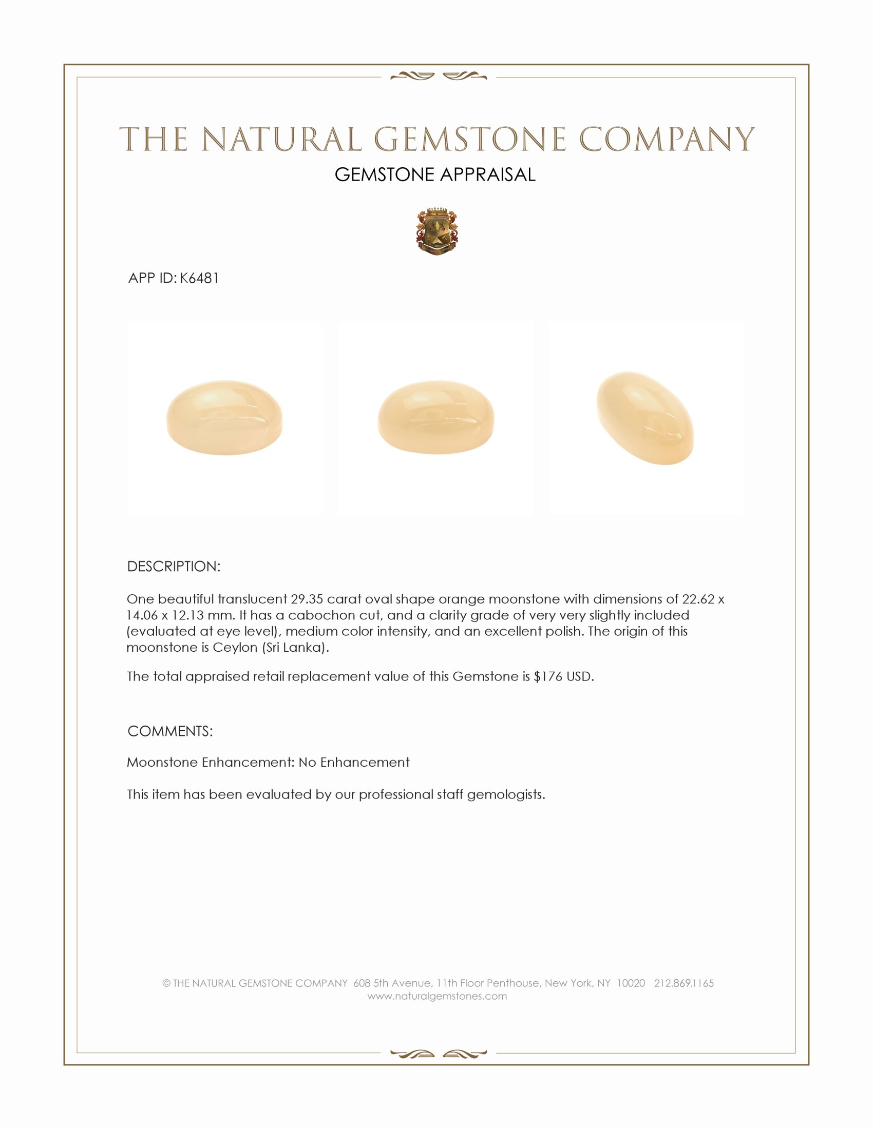 29.35 Ct. Cabochon Moonstone from Ceylon (Sri Lanka)